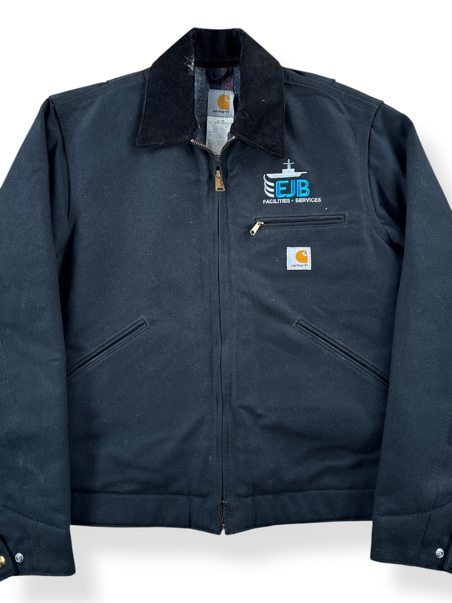Front Close Up of Crispy Black EJB Carhartt Detroit Jacket SZ S