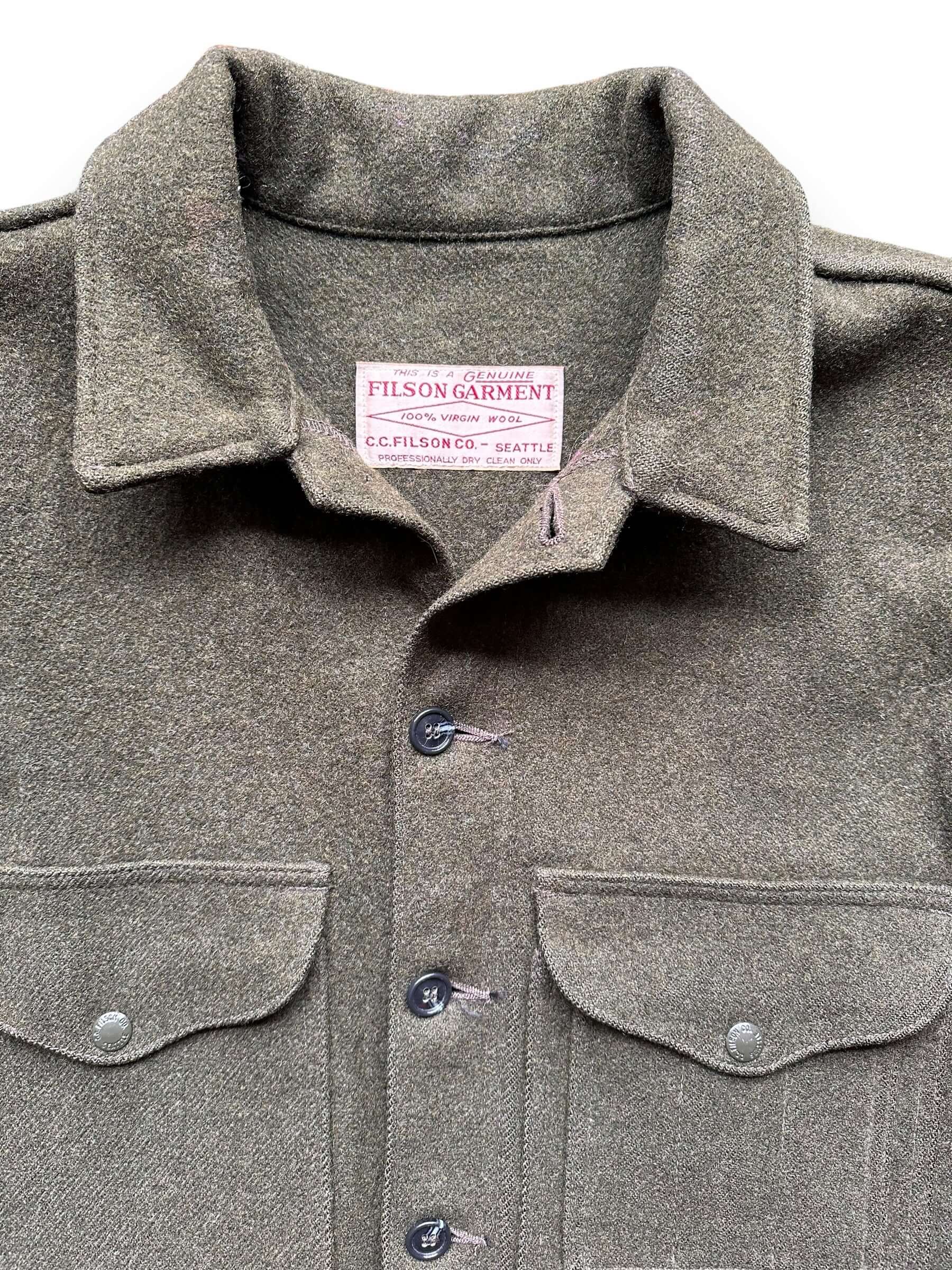 Upper Chest View of Filson Forest Green Mackinaw Cruiser SZ 42 |  Vintage Filson Workwear Seattle
