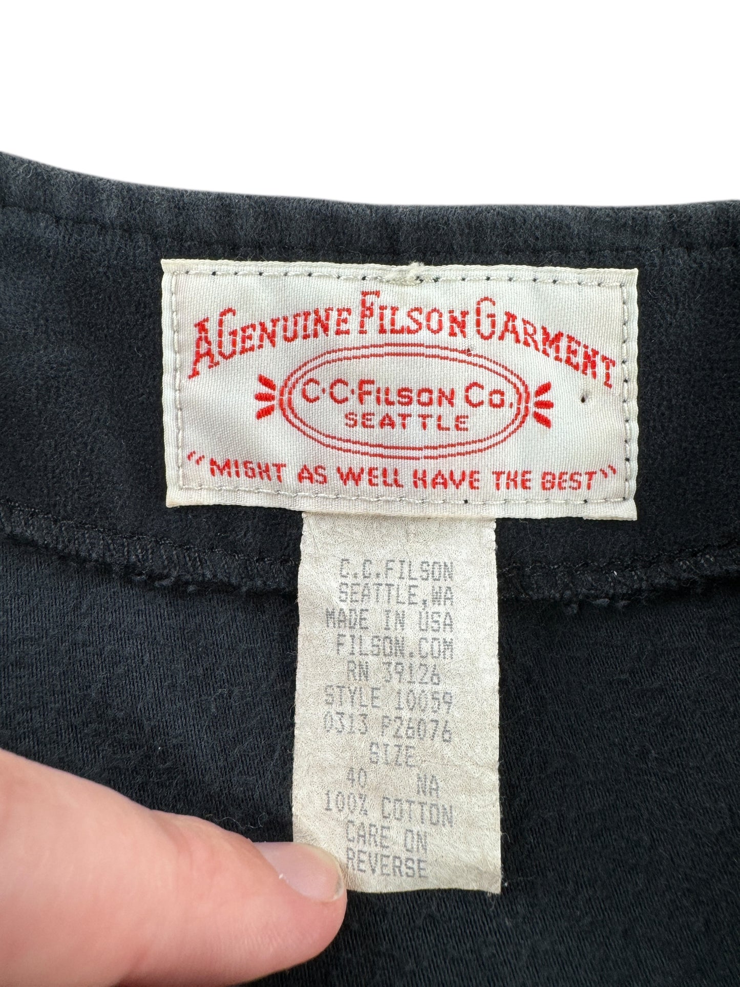 Tag on Vintage Dark Blue Filson Moleskin Vest SZ 40