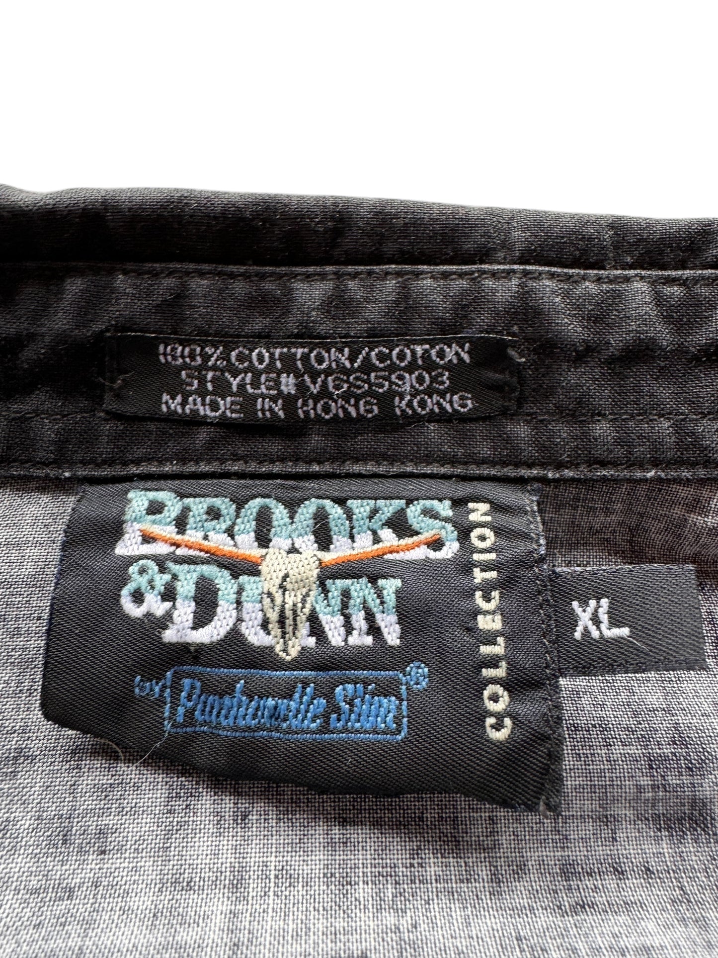Tag on Vintage Brooks & Dunn Brushpopper Pearl Snap SZ XL
