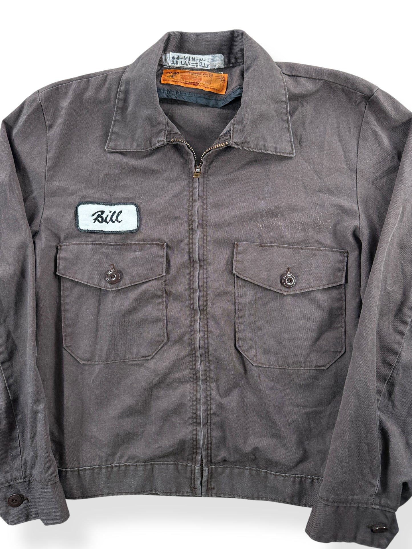 Front Close Up of Vintage "Bill" Brown Red Kap Work Jacket SZ 40