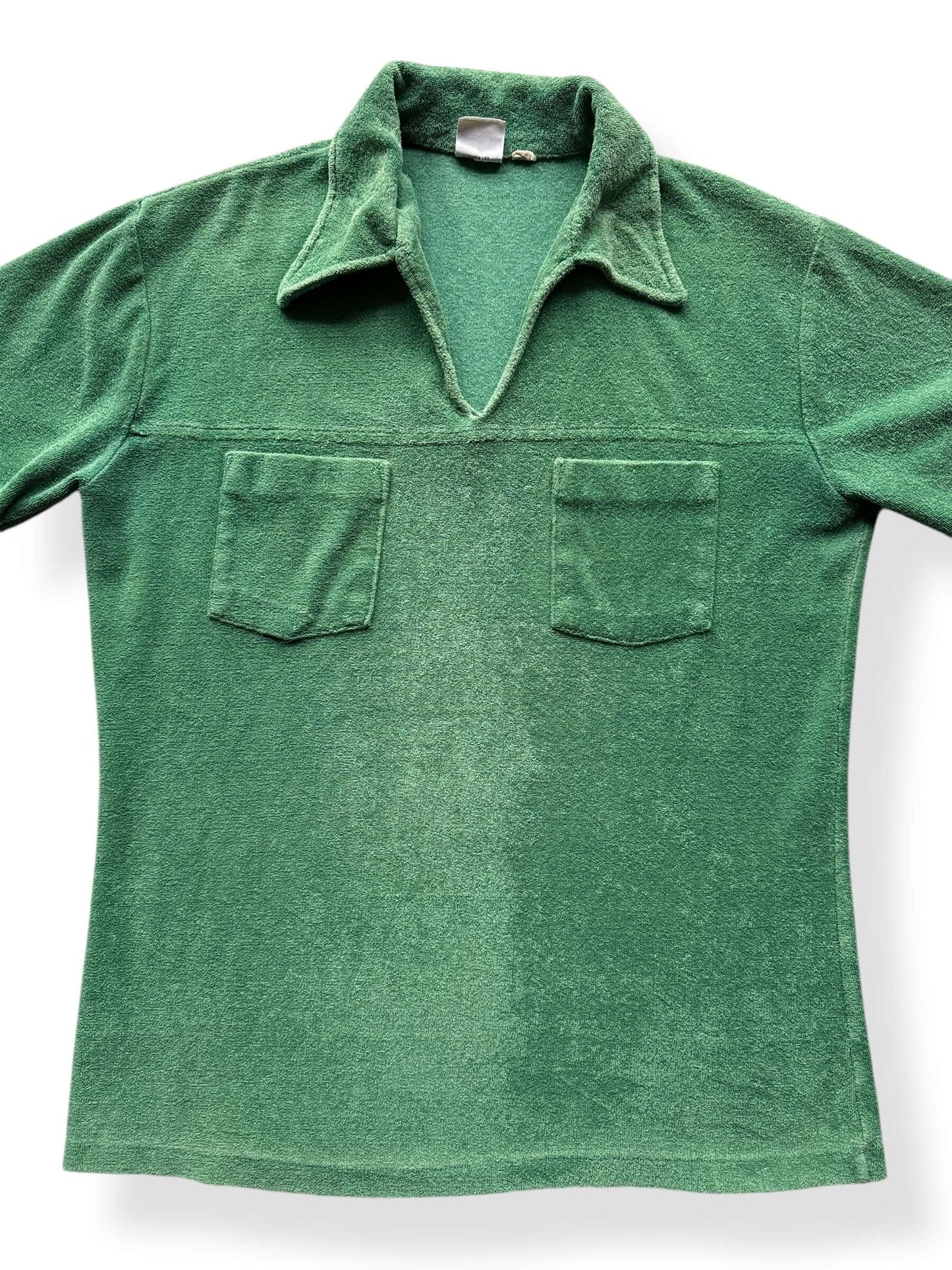 Front Close Up of Vintage Penney's Green Terrycloth Pullover SZ L