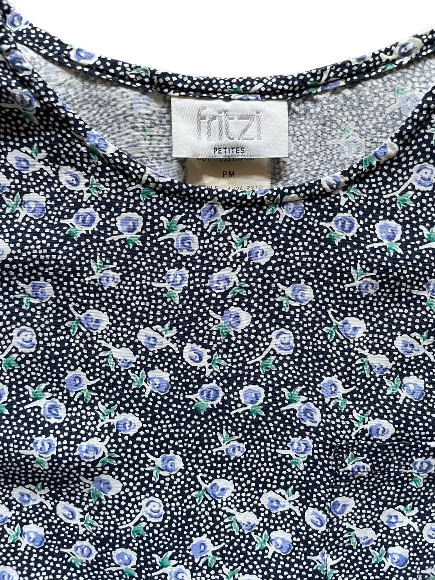 Tag view of Vintage 1980s Fritzi Floral Top SZ M | Vintage Ladies Clothing | Barn Owl True Vintage