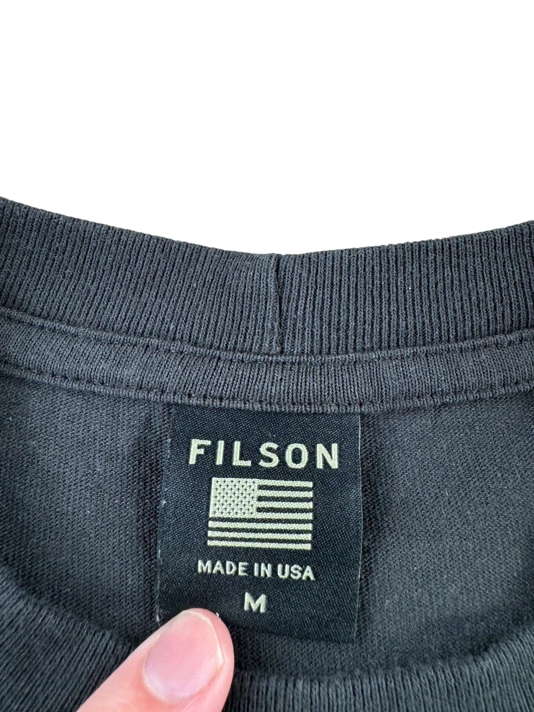 Label on Filson Long Sleeve Black Tee SZ M
