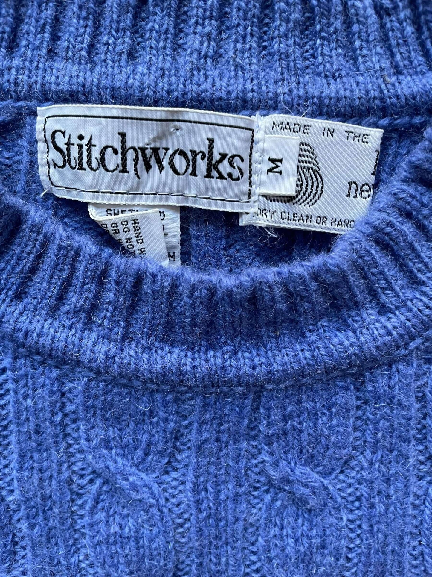 Tag view Vintage Periwinkle Wool Cable Knit Sweater M
