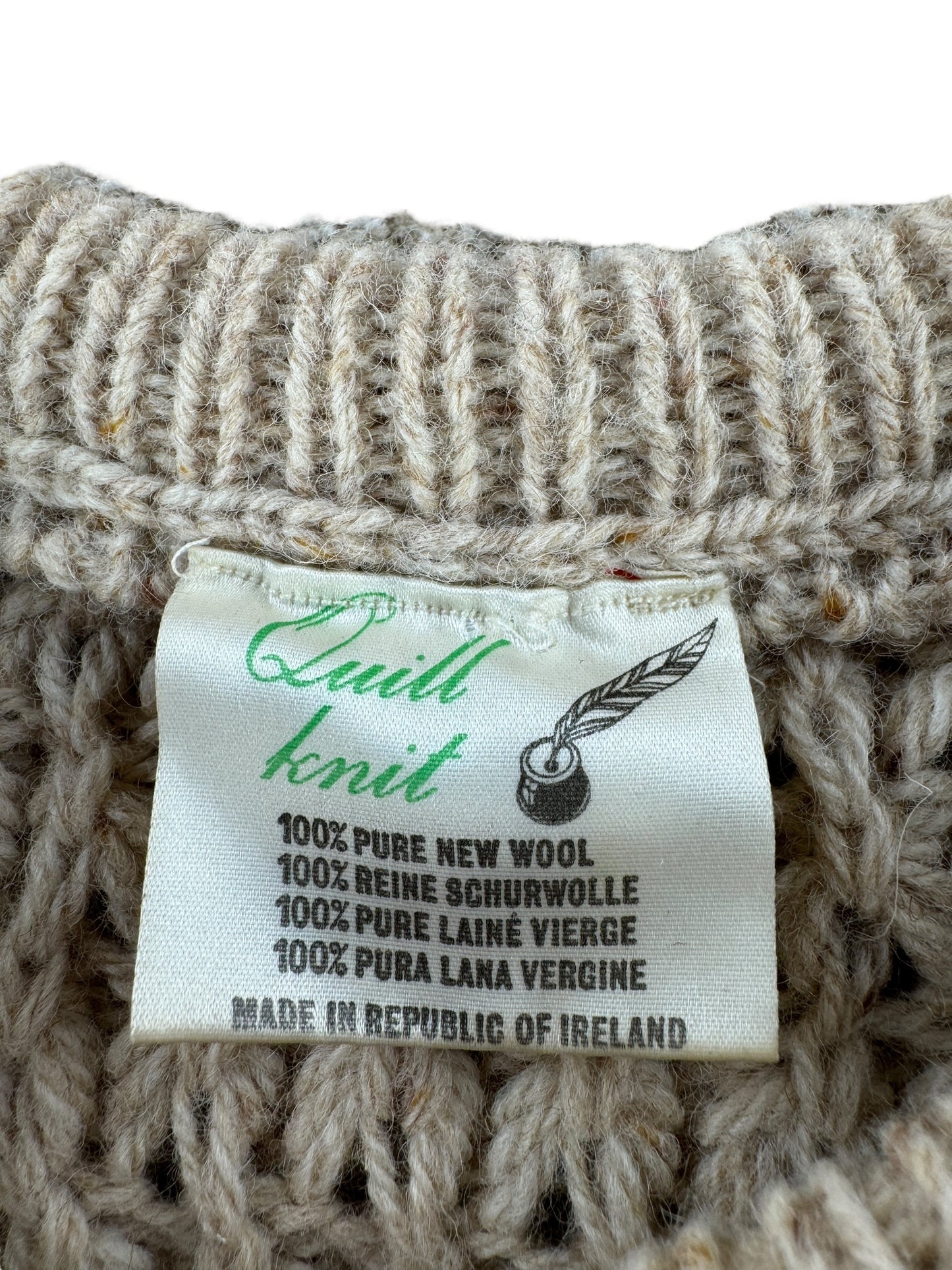 Tag on Vintage Quill Irish Knit Wool Sweater SZ 44