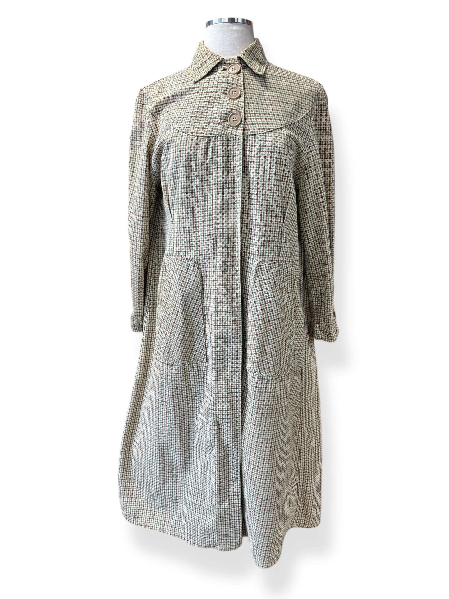 Front vie wof 1940s Houndstooth Cotton House Coat L