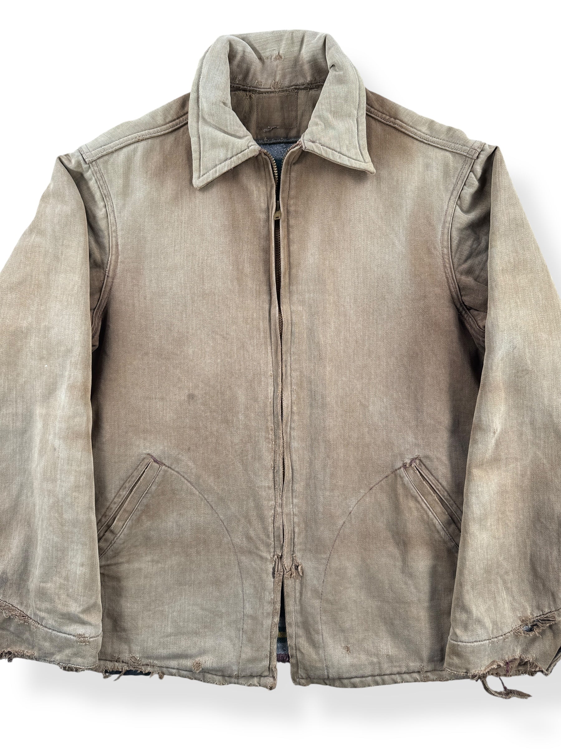 Front Close Up of Vintage 40s Era Blanket Lined Work Jacket SZ S