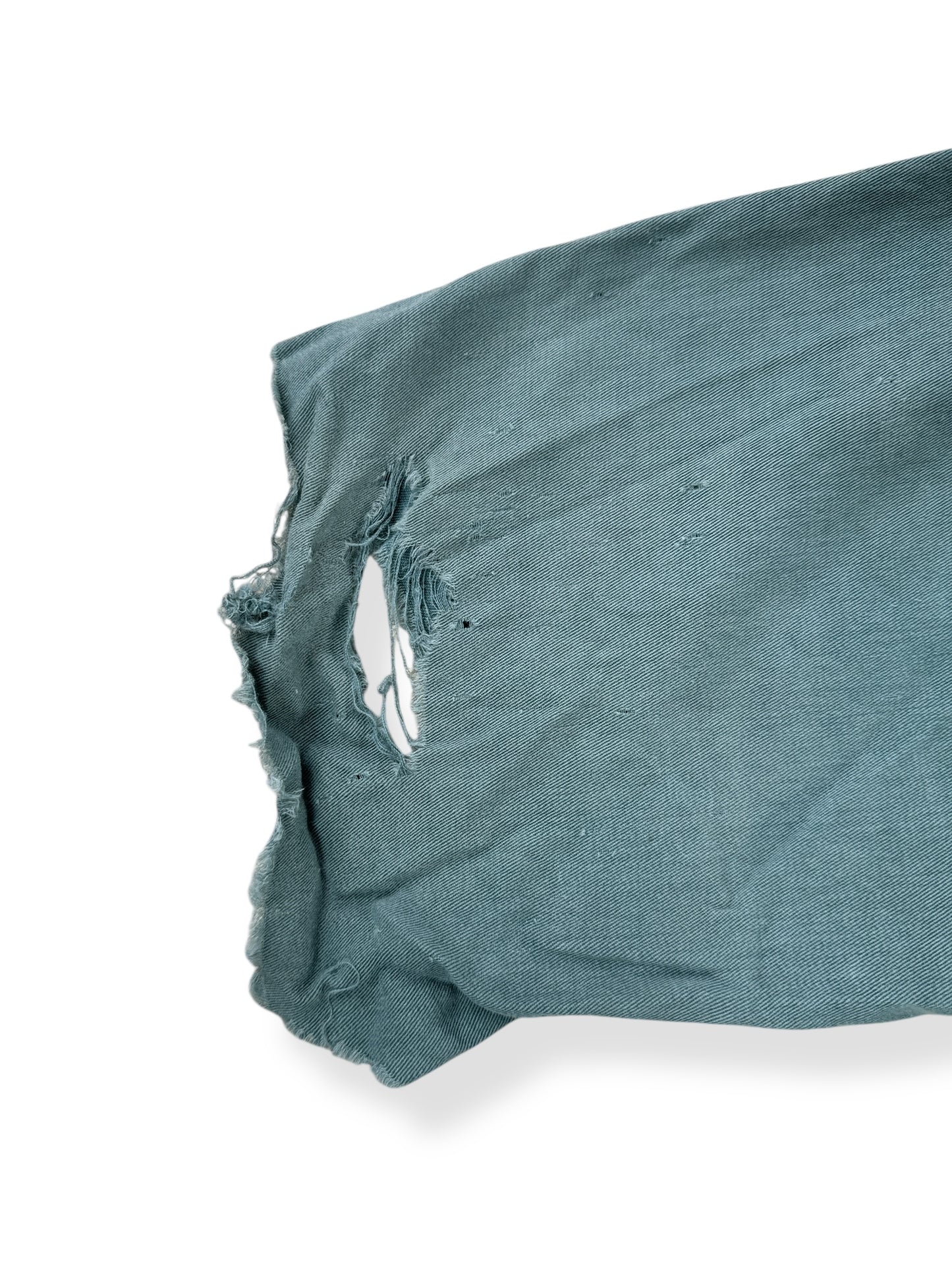 Rips on Sleeves of Vintage Thrashed Hand Repaired Work Shirt SZ L