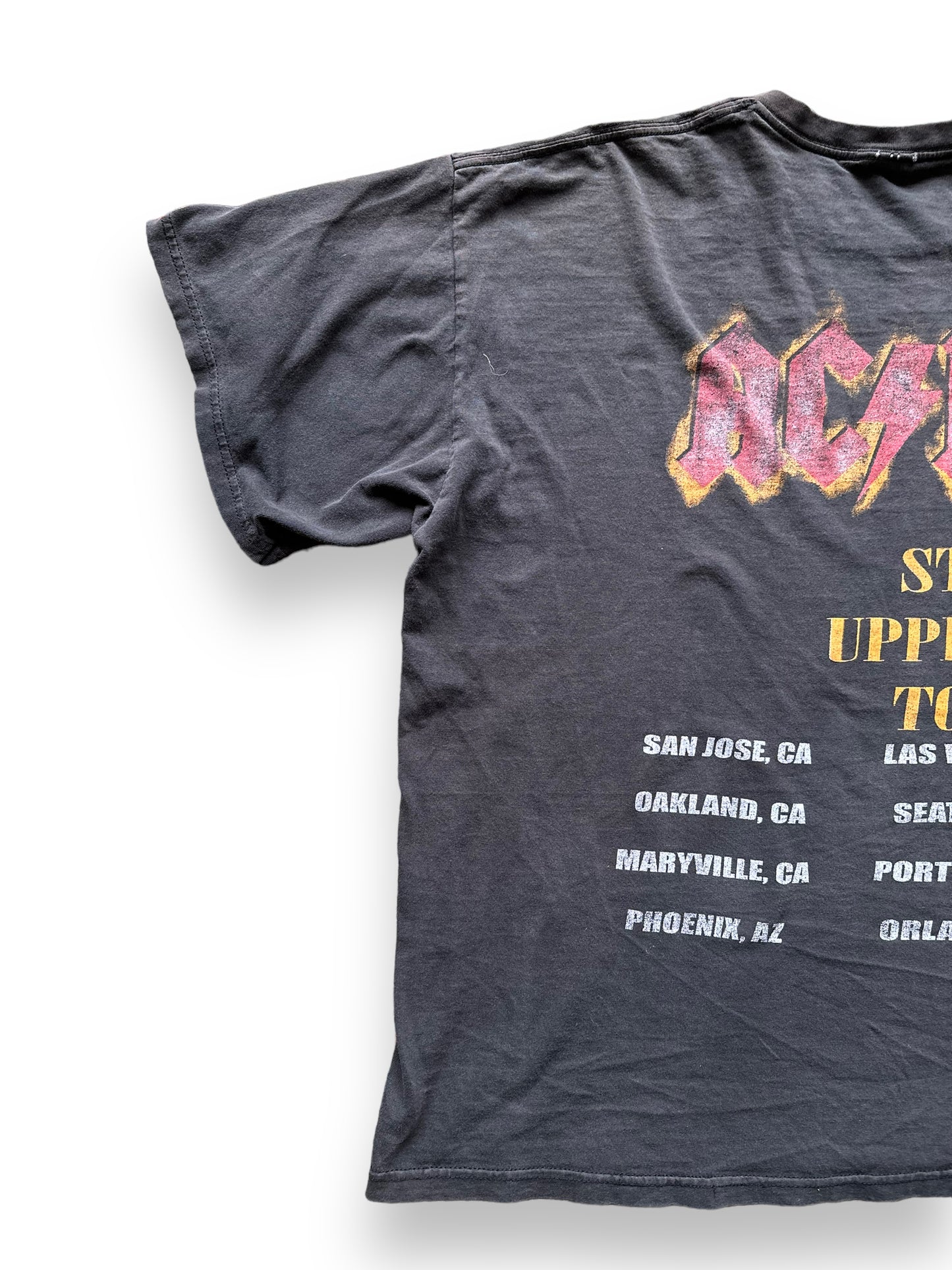Rear Left View of Vintage AC/DC Stiff Upper Lip Tour Tee Size XXL | Barn Owl Vintage Seattle | Vintage Rock Tees Seattle