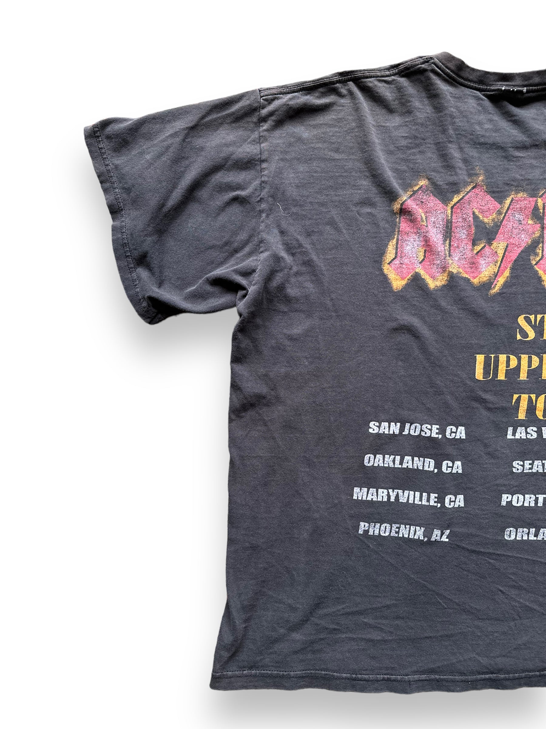 Rear Left View of Vintage AC/DC Stiff Upper Lip Tour Tee Size XXL |  Barn Owl Vintage Seattle | Vintage Rock Tees Seattle