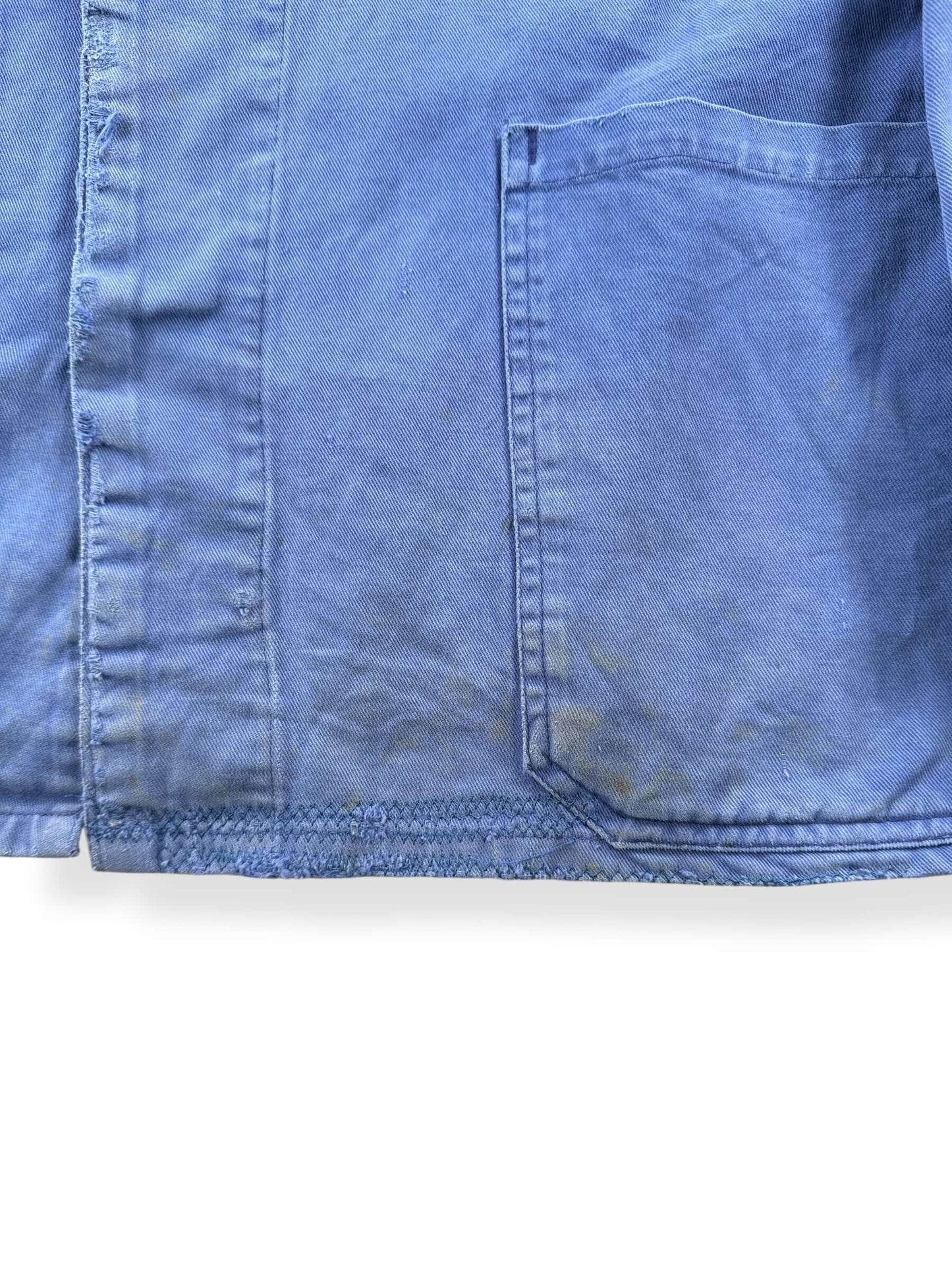 Repairs on Vintage Repaired and Faded French Chore Coat SZ L