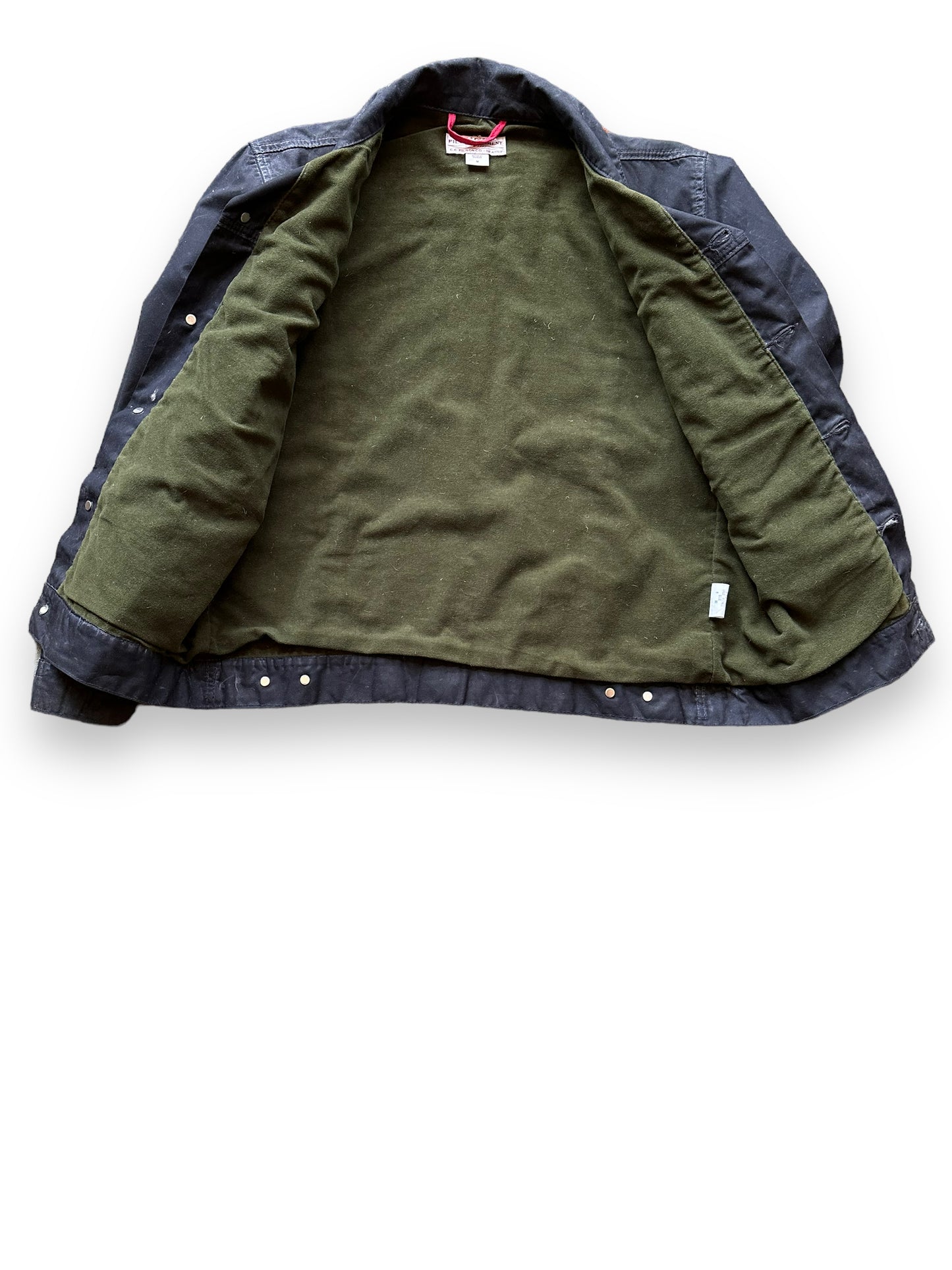 Liner View of Filson Black Short Lined Tin Cloth Cruiser SZ M |  Barn Owl Vintage Goods | Vintage Filson Workwear Seattle