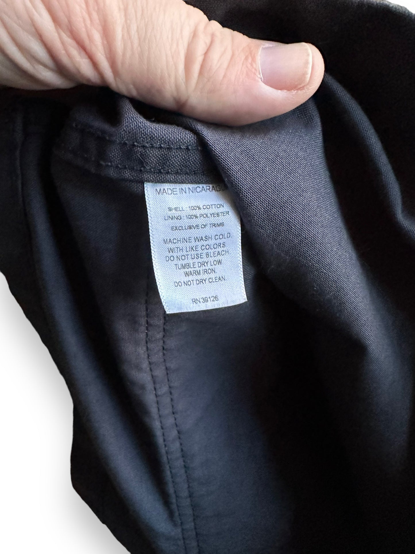 Production Tag View of Filson Midnight Navy Cruiser SZ S |  Barn Owl Vintage Goods | Filson Bargain Outlet Seattle