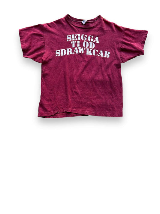 Front View of Vintage Aggies Do It Backwards Champion Blue Bar Tee SZ L | Vintage Texas A & M Tee Seattle | Barn Owl Vintage