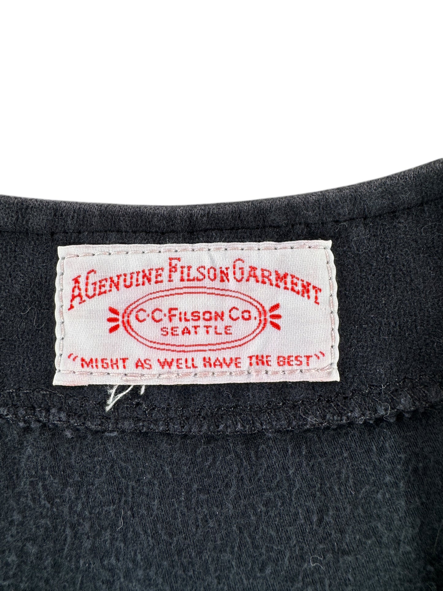 Tag on Modern Black Moleskin Filson Vest SZ L
