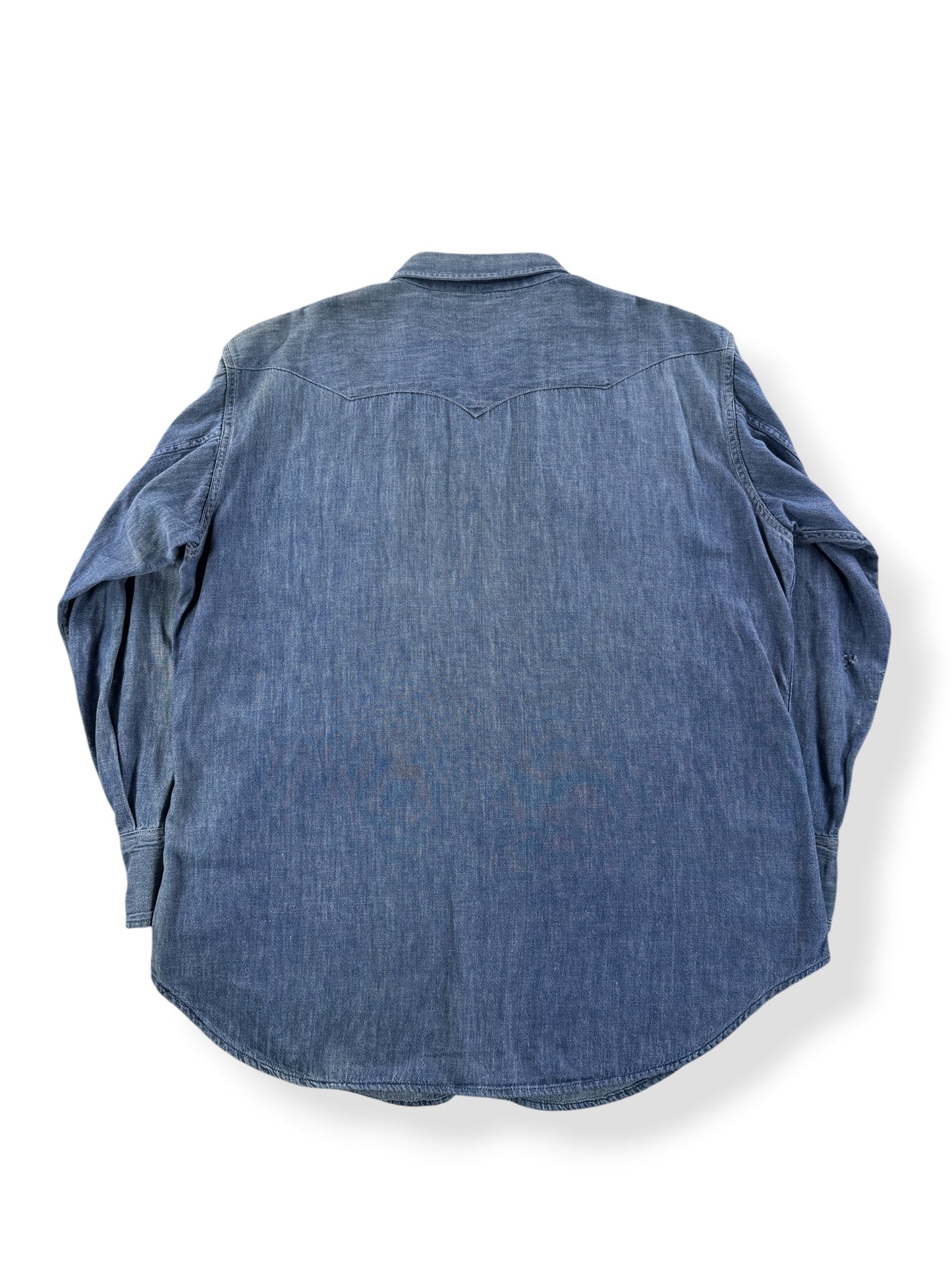 Back of Vintage 1950s Penny's Foremost Denim Western Shirt SZ XL