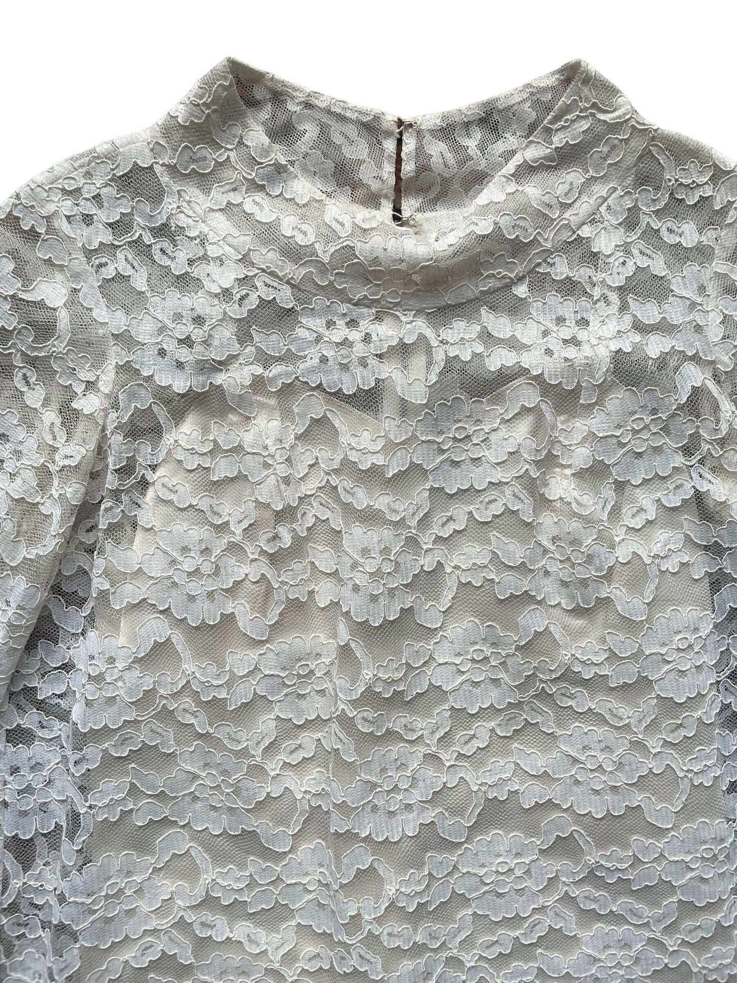 Front neck view of Vintage 1960s Lace Mini Dress | Barn Owl Vintage Dresses | Seattle Vintage Ladies Clothing