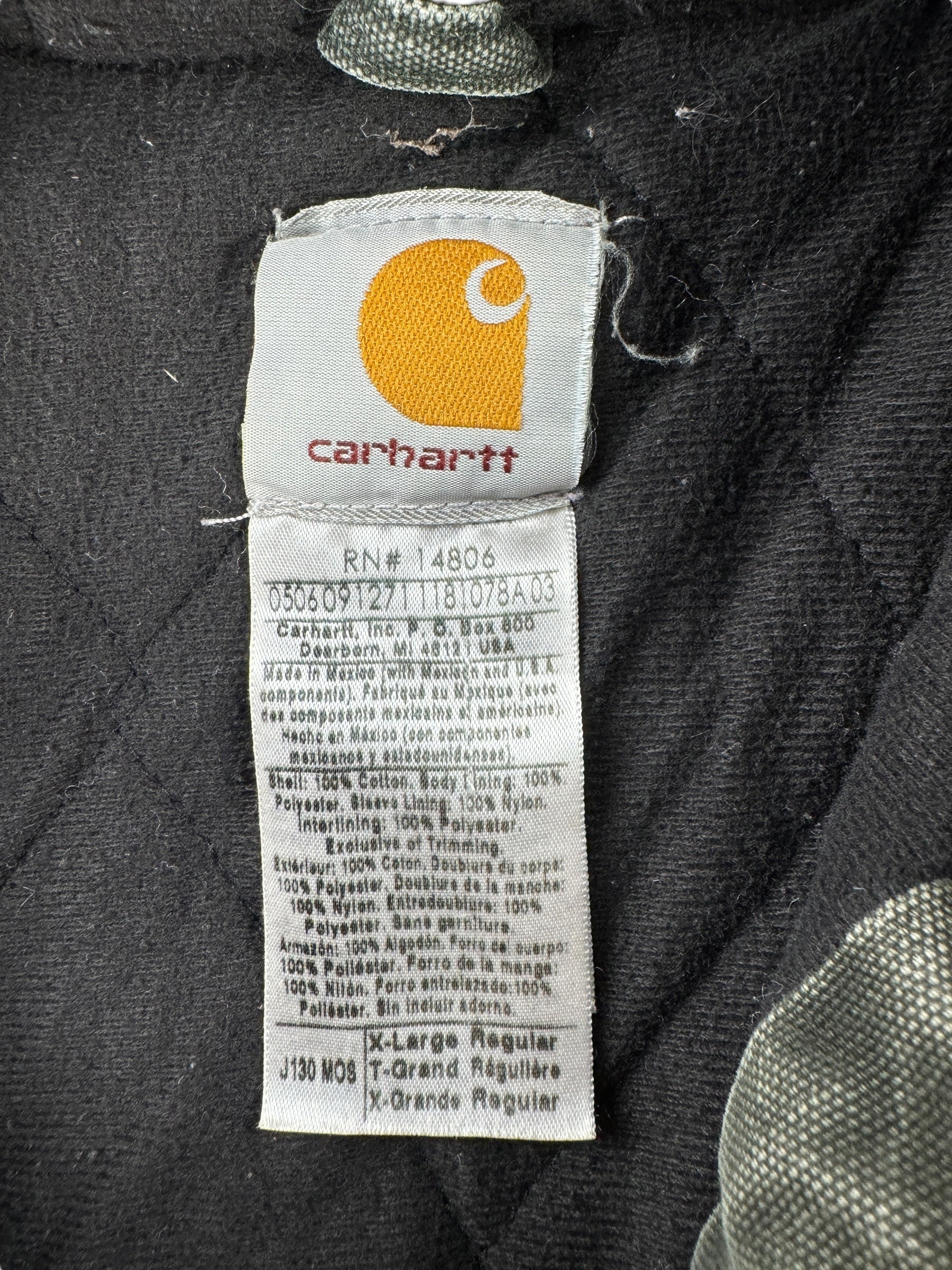 Tag on Carhartt Moss Green Thrasher Jacket SZ XL