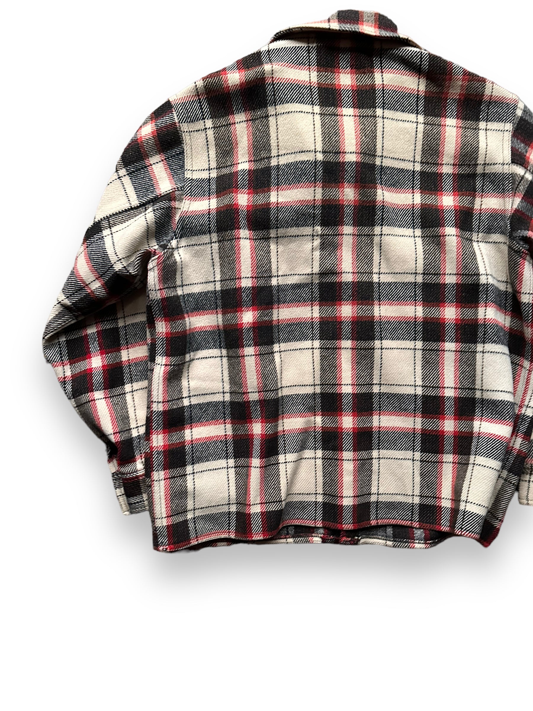 Left Rear View of Extremely Rare 1951 Filson Red-Black-White Single Back Mackinaw Coat SZ 46 |  Vintage Filson Peppermint Patty Alternate | Vintage Workwear Seattle