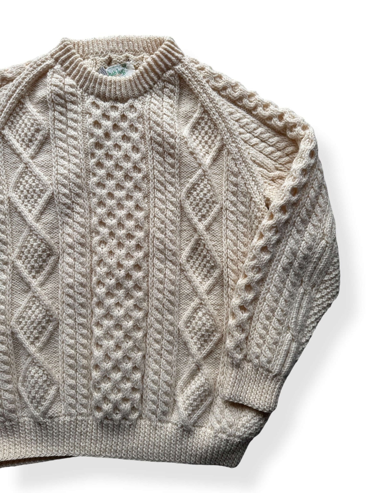 Front Left of Vintage Sliab Liag Irish Cable Knit Aran Fishermans Sweater SZ XL