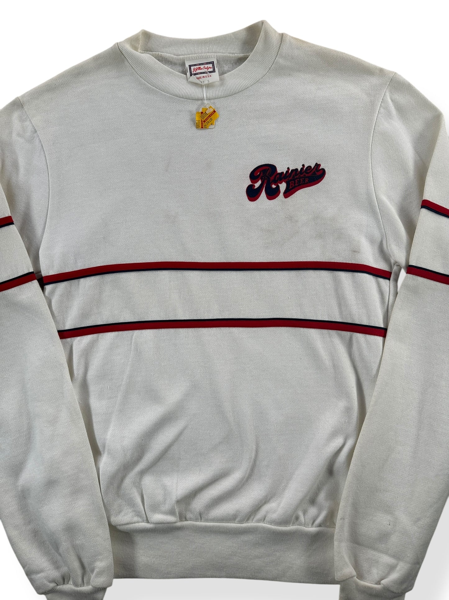 Front Close Up of Vintage NOS Rainier Crewneck SZ S