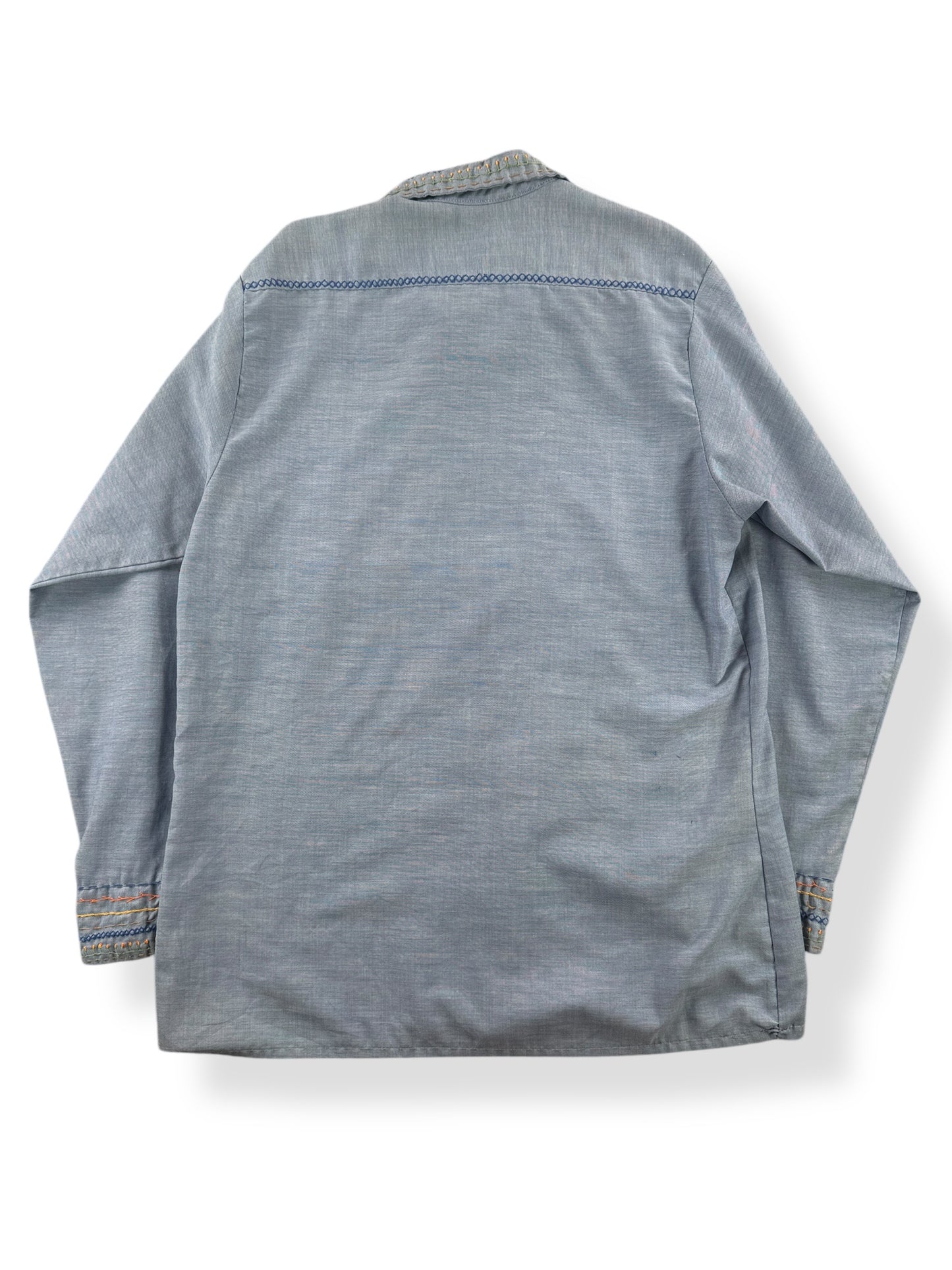 Back of Vintage Hand Embroidered Seafarer Embroidered Chambray SZ L (Fits M)
