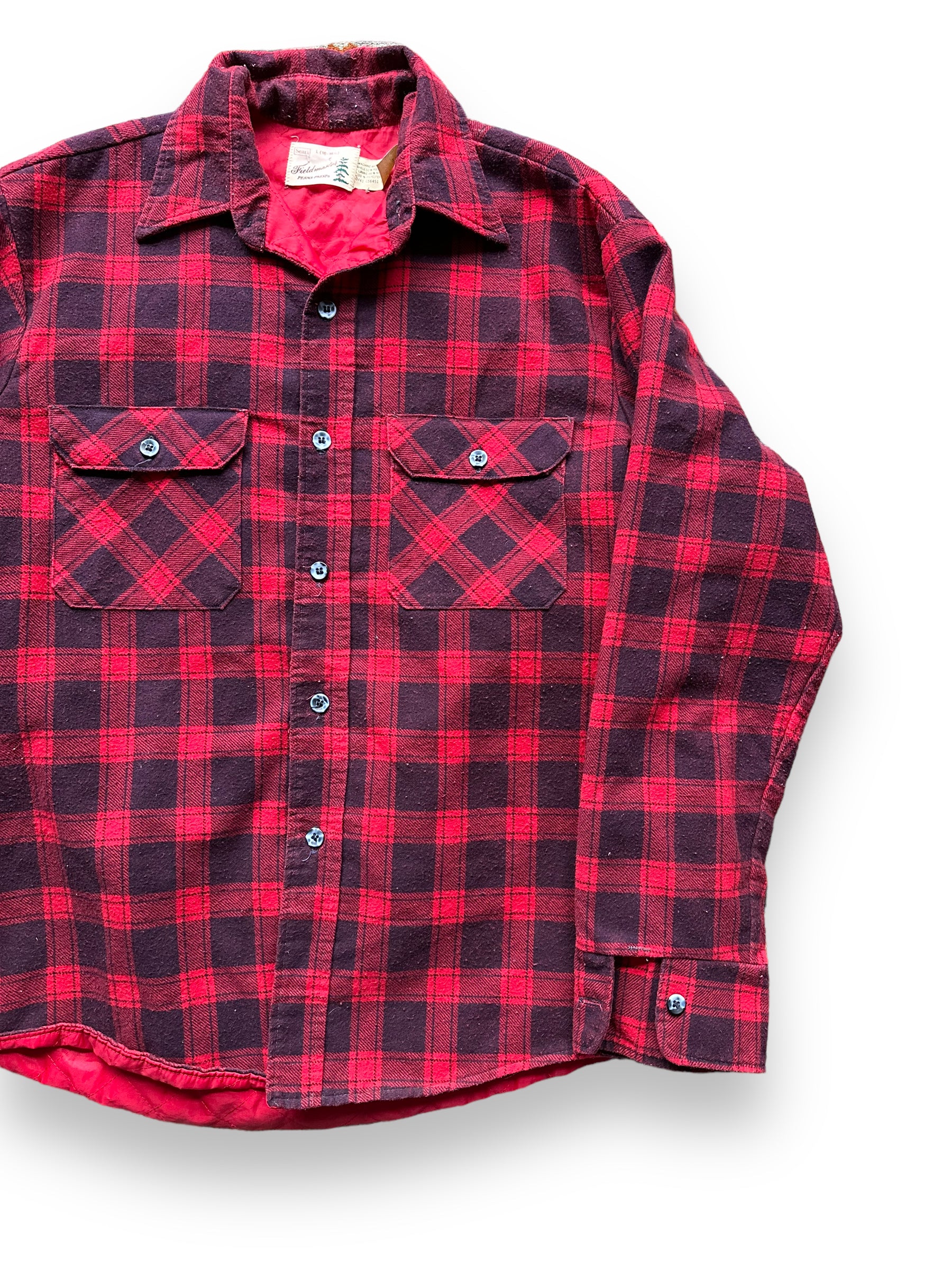 Front Left View of Vintage Sears Fieldmaster Quilted Flannel SZ L | Vintage Flannel Seattle | Barn Owl Vintage Seattle