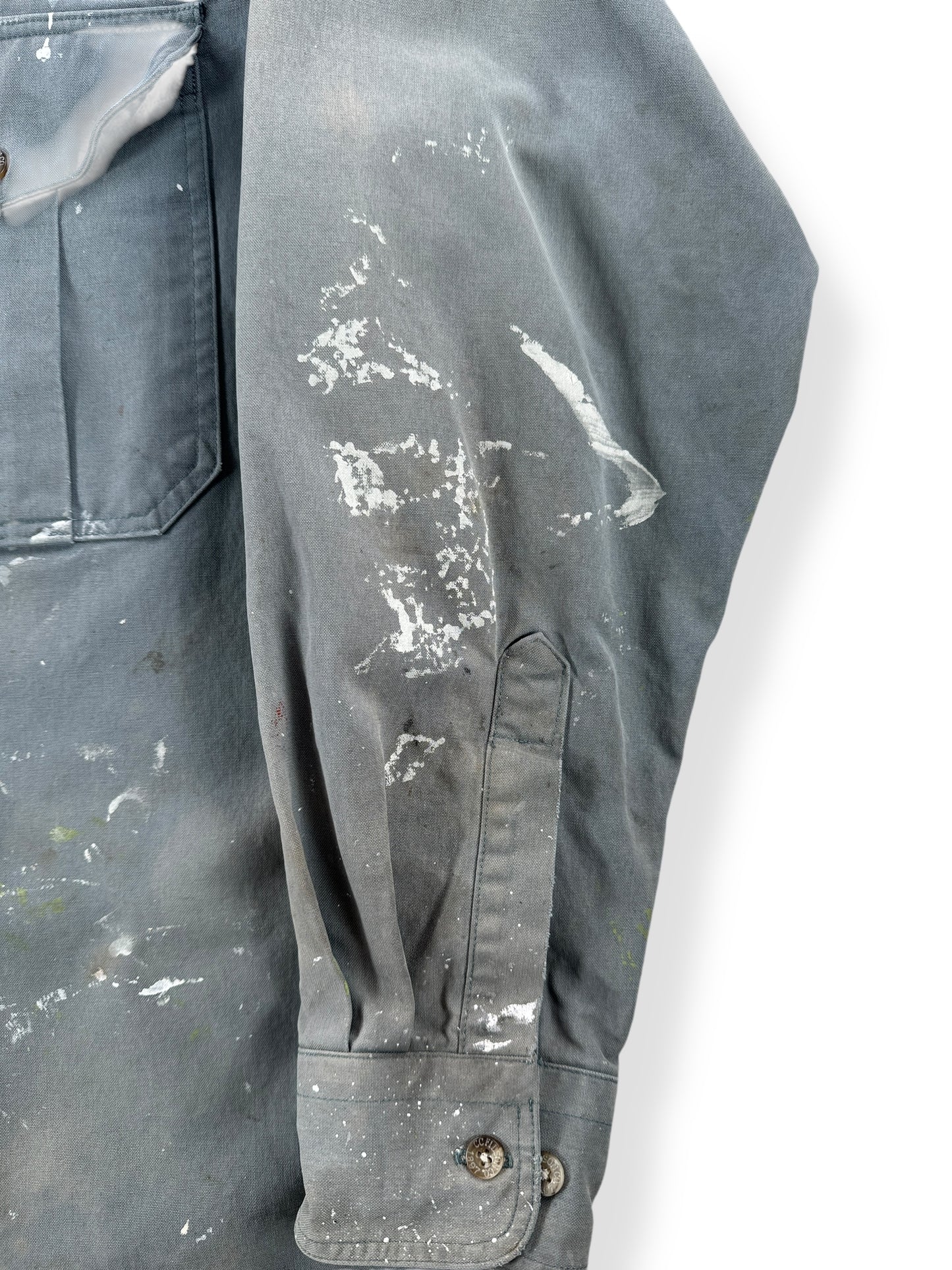 Stained Sleeve on Modern Thrashed Filson Painter Shirt SZ M