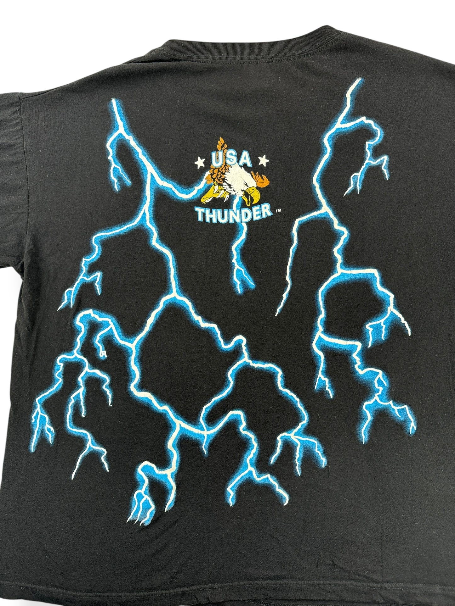 Back Graphic of Vintage American Thunder Wolf Tee SZ XXL