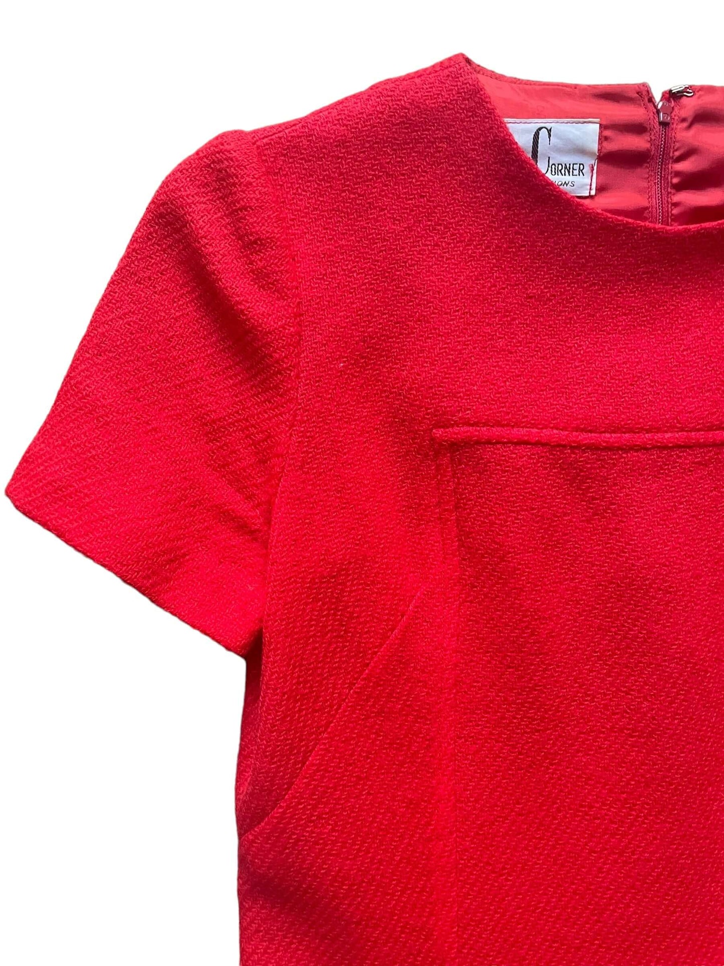 Front right side shoulder view of Vintage 1960s Cobb's Corner Red Mod Dress SZ M | Barn Owl True Vintage | Seattle Vintage Dresses