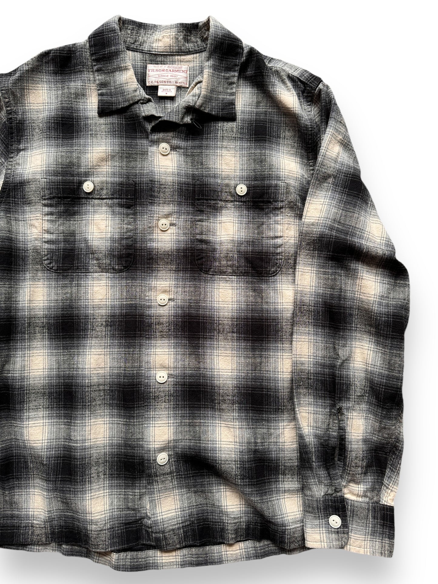 front left of Filson Shadowplaid Elk Heights Flannel SZ S