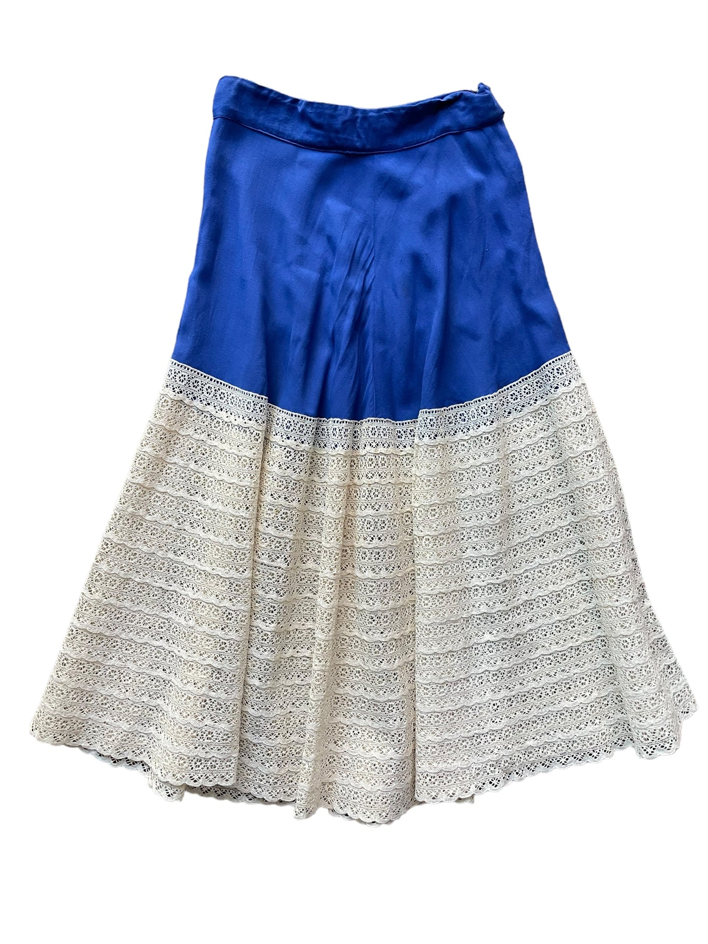 Full front view of 1950s Handmade Lace Circle Skirt SZ S-M