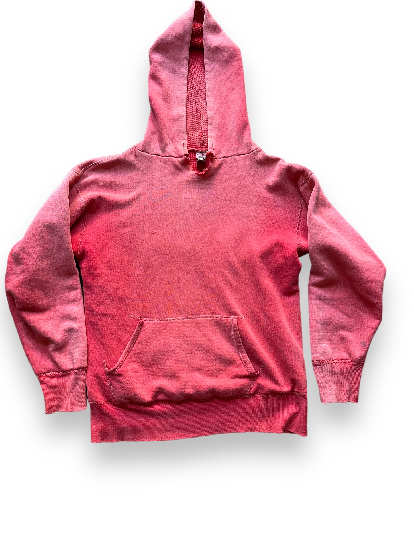 Front View of Vintage Red De Jac Waffle Lined Hooded Sweatshirt SZ L | Vintage Waffle Sweatshirt Seattle | Barn Owl Vintage Clothing