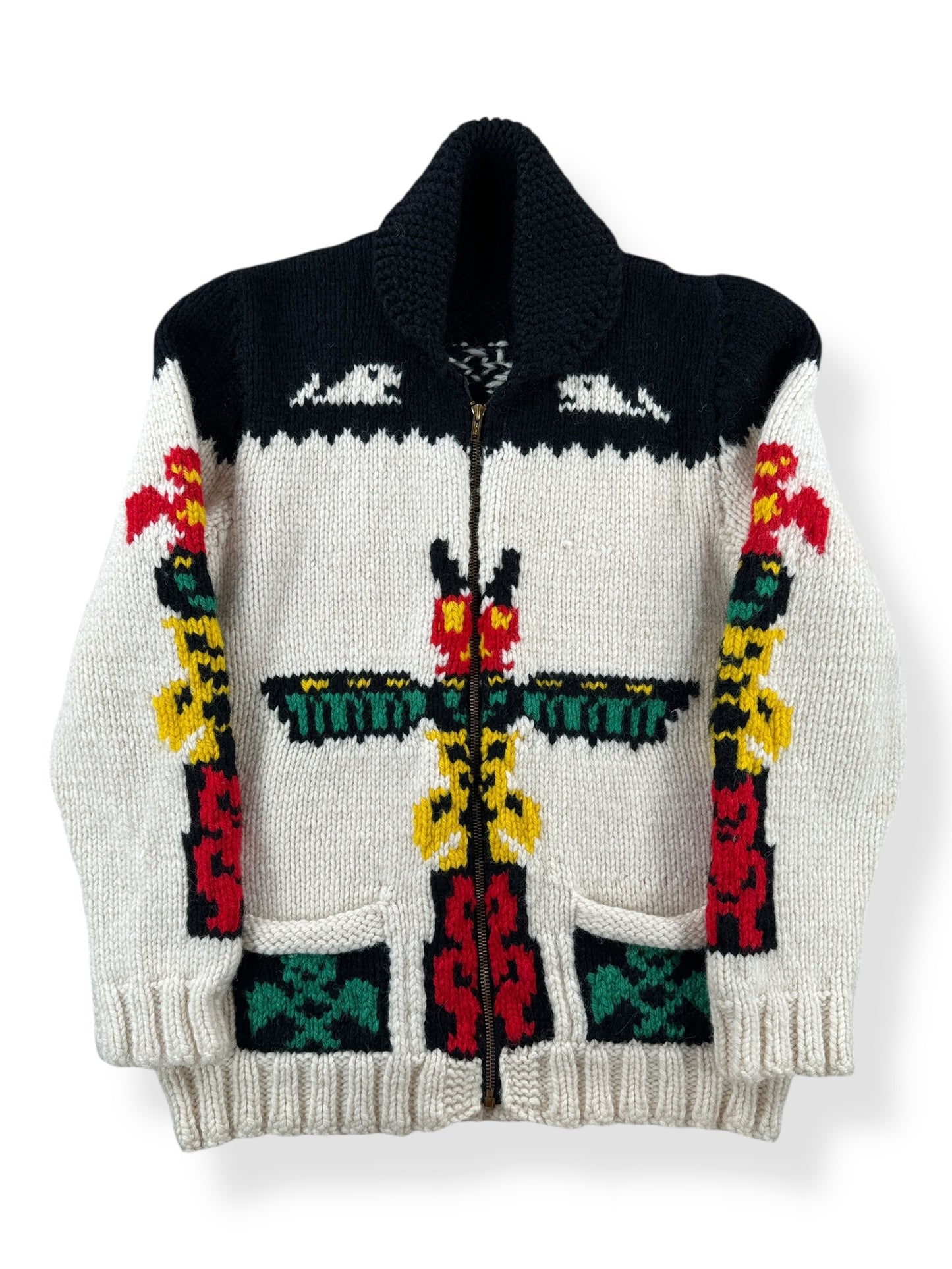 Front of Vintage 60s Era Totem Pole Cowichan Sweater SZ S