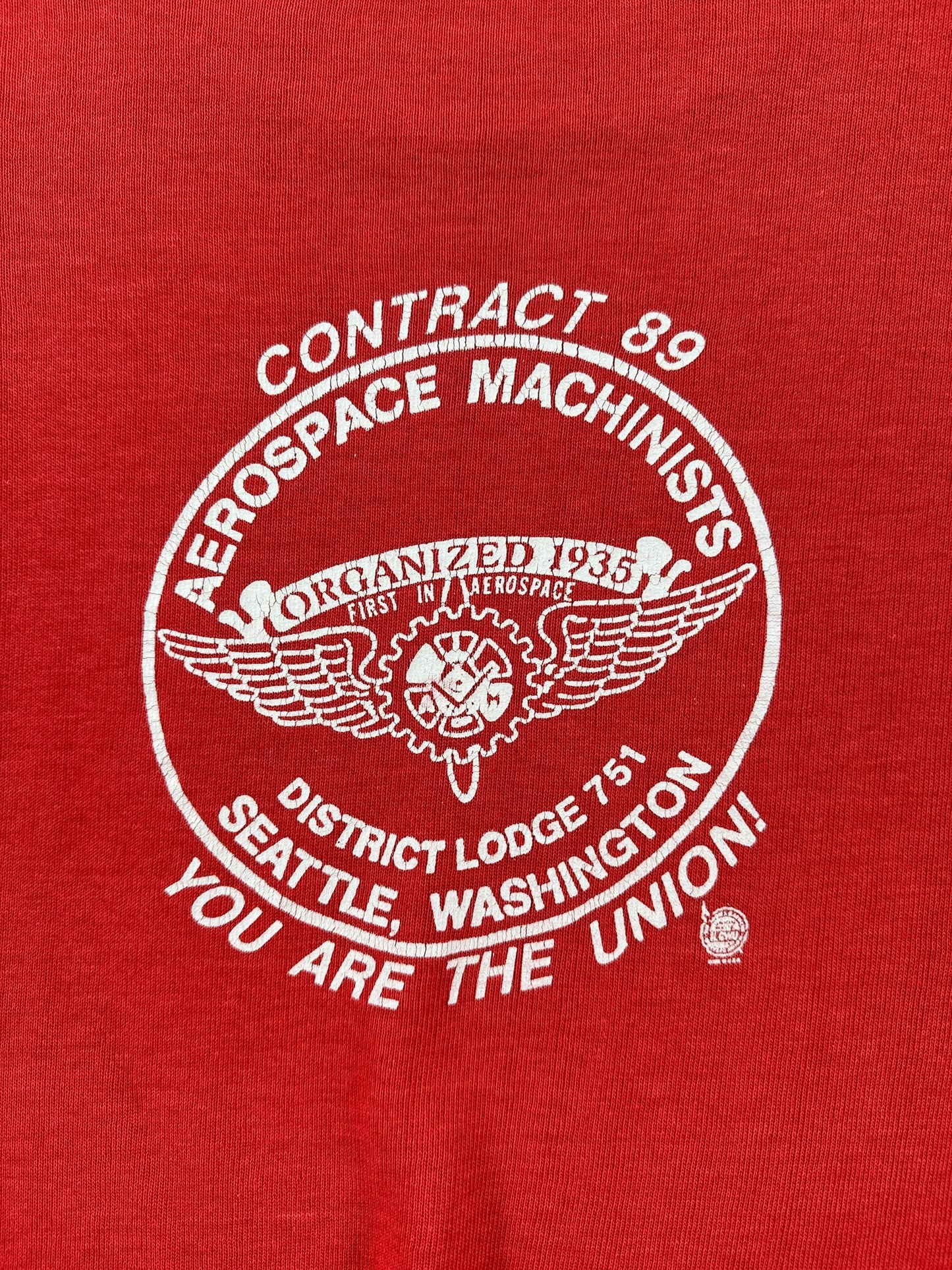 Back Graphic of Vintage Faded 1989 Fighting Machinists Crewneck SZ M