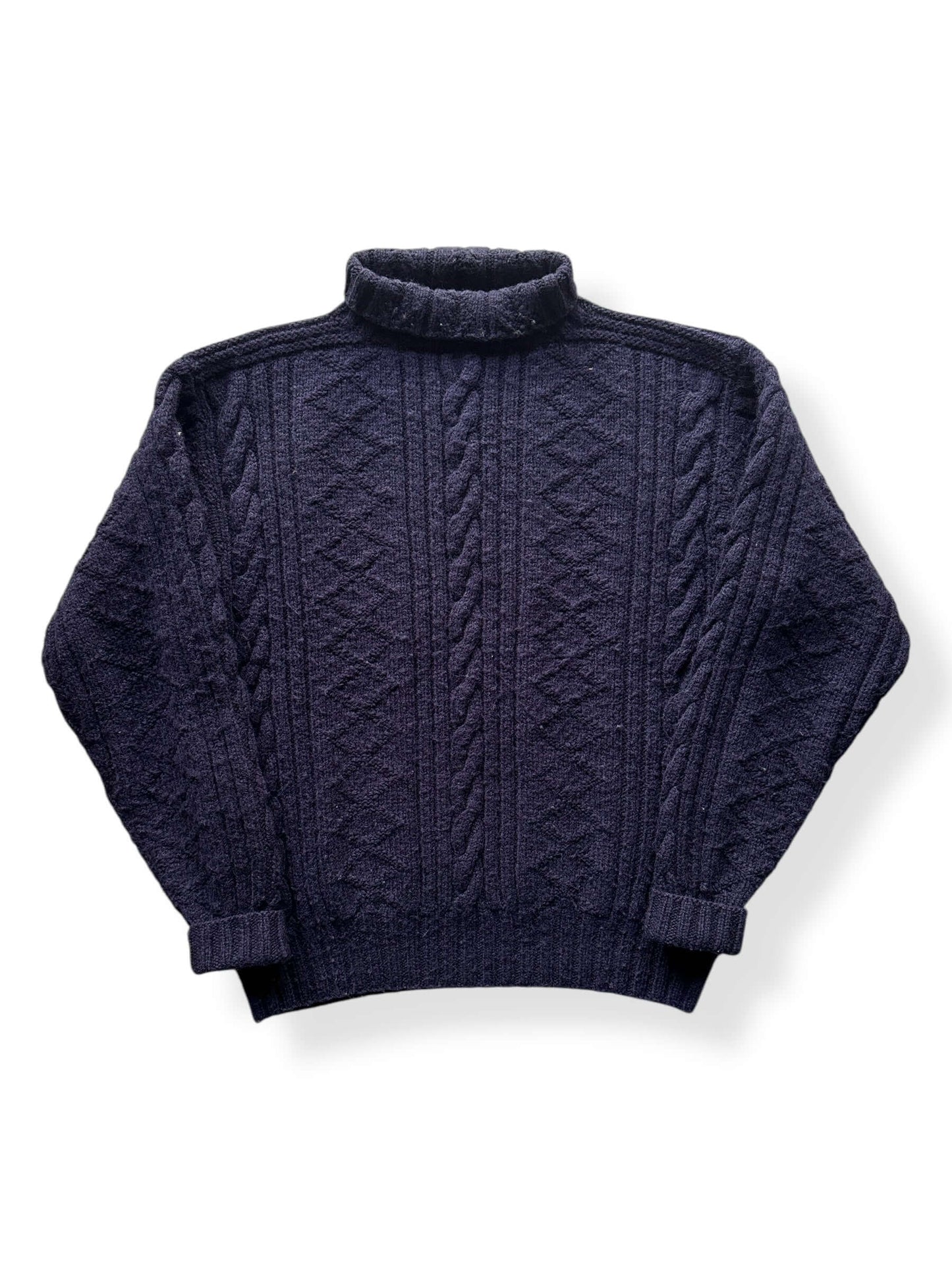 Front of Double RL Navy Blue Wool Fisherman Sweater SZ XL