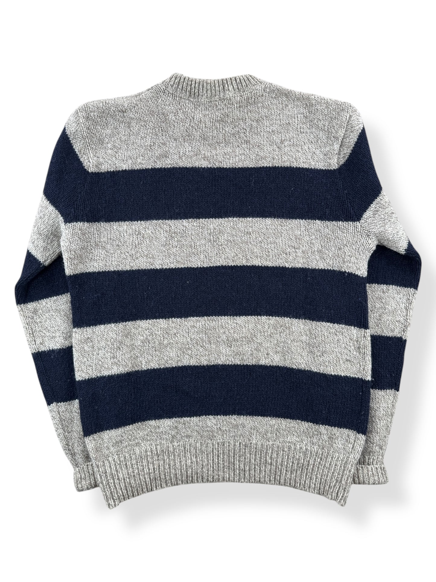 Back of Vintage L.L. Bean Blue Striped Ragg Wool Blend Sweater SZ M Long