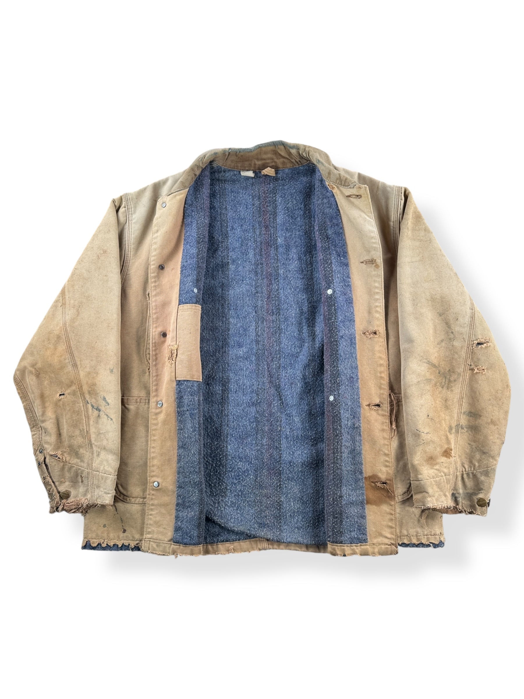 Inside of Vintage 70s Era Thrashed Carhartt Chore Coat SZ 46