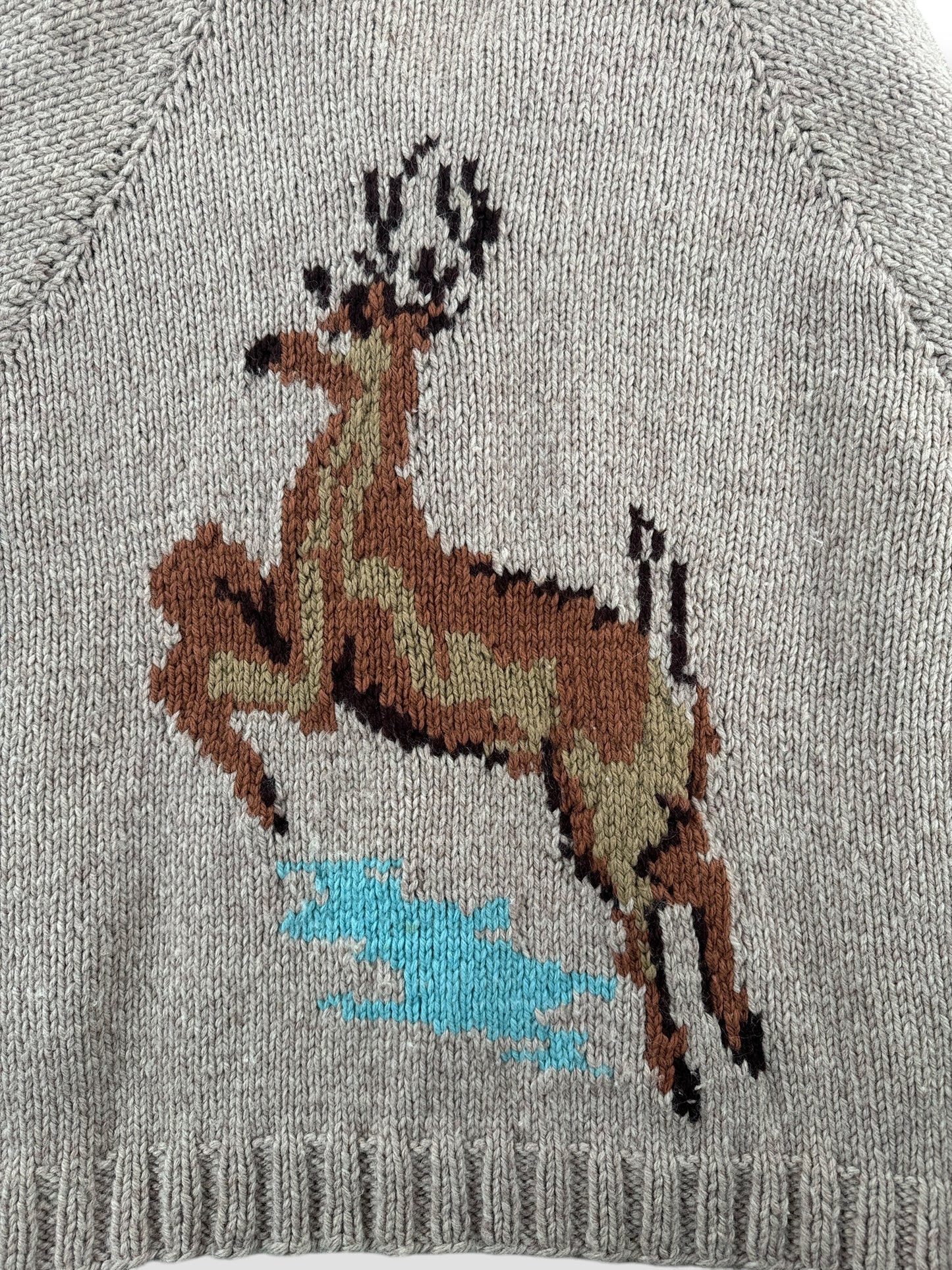 Back Design on Vintage Cowichan Style Deer Sweater SZ XXL