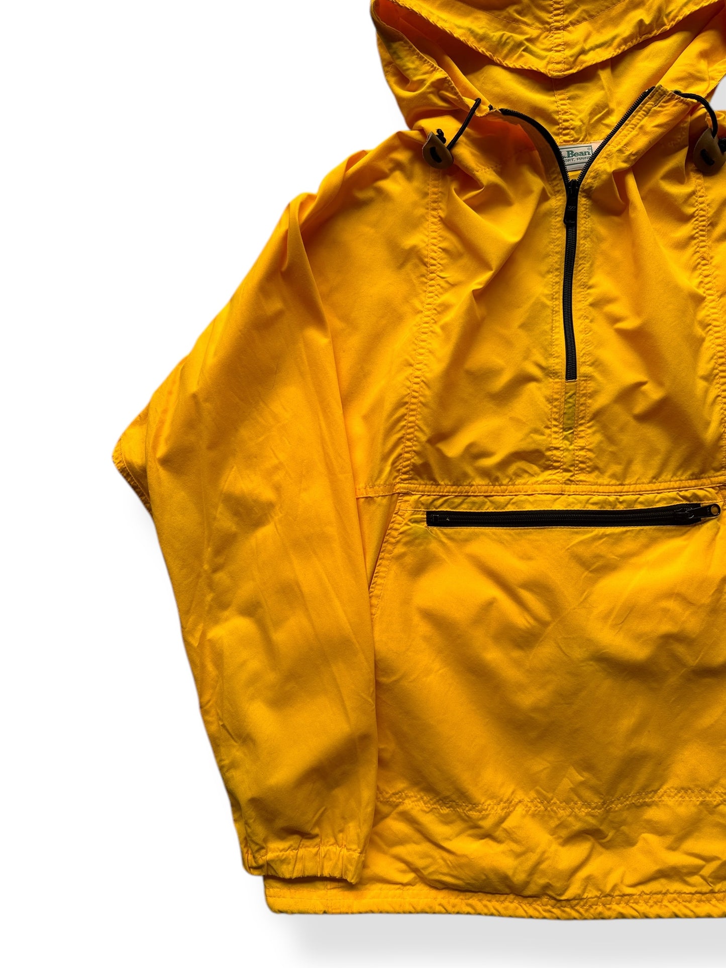 Front Right of Vintage LL Bean Yellow Pullover Anorak SZ M