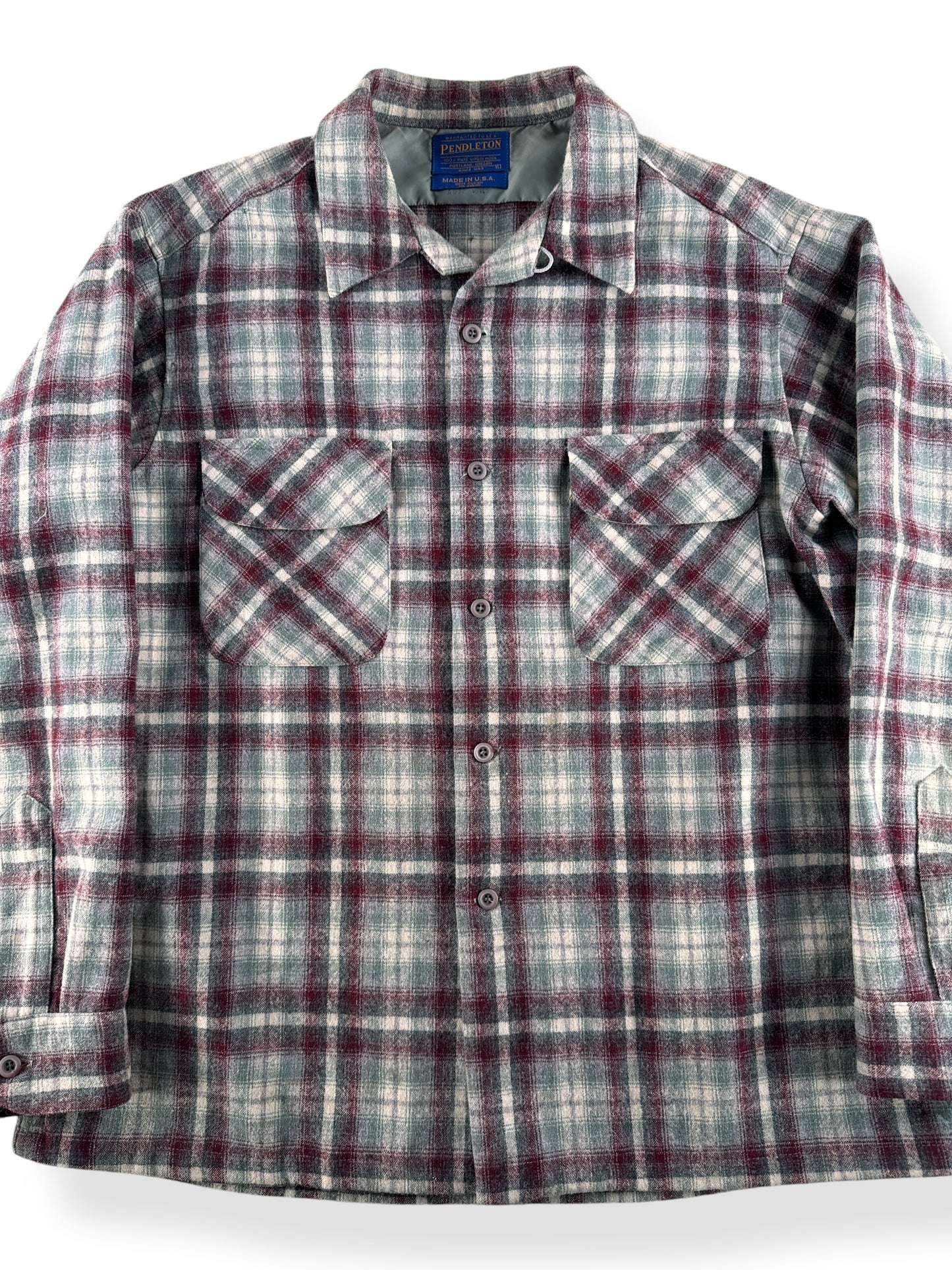 Front Close Up of Pendleton Made in USA Wool Board Shirt SZ L