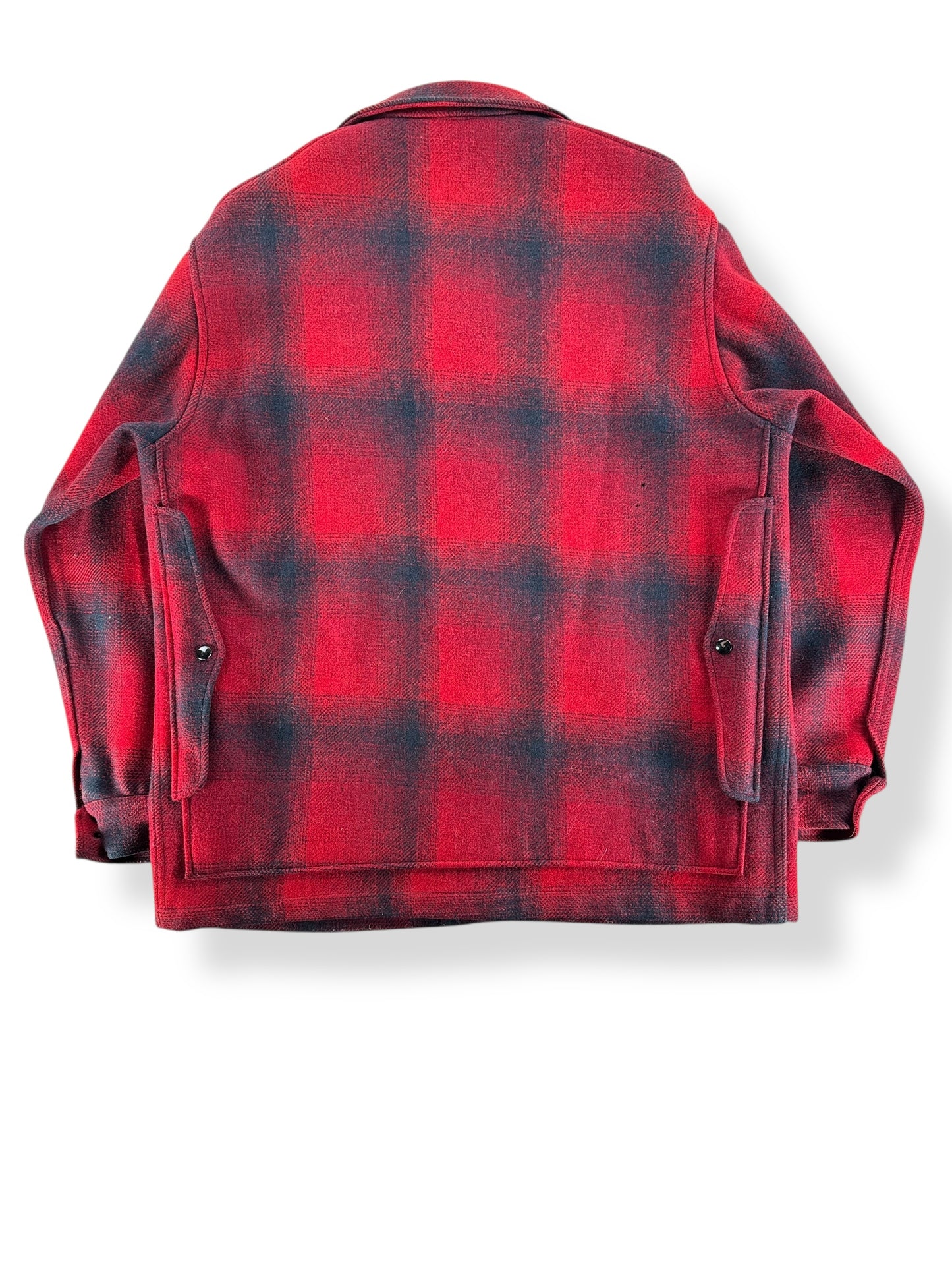 Back of Vintage Pendleton Red & Black Shadow Plaid Mackinaw Jacket SZ L AS IS