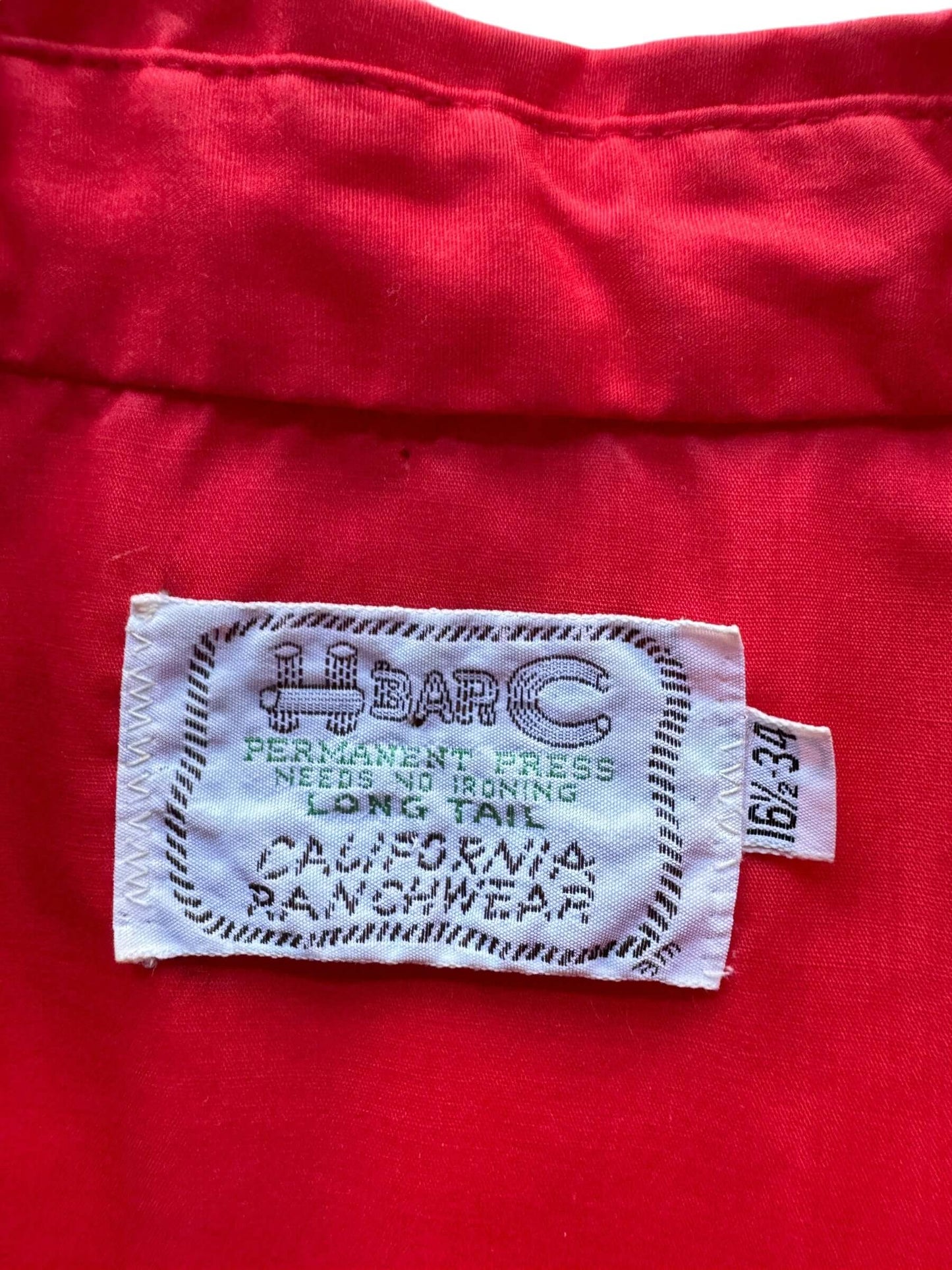 Tag on Vintage Red H Bar C Pearl Snap SZ 16 1/2