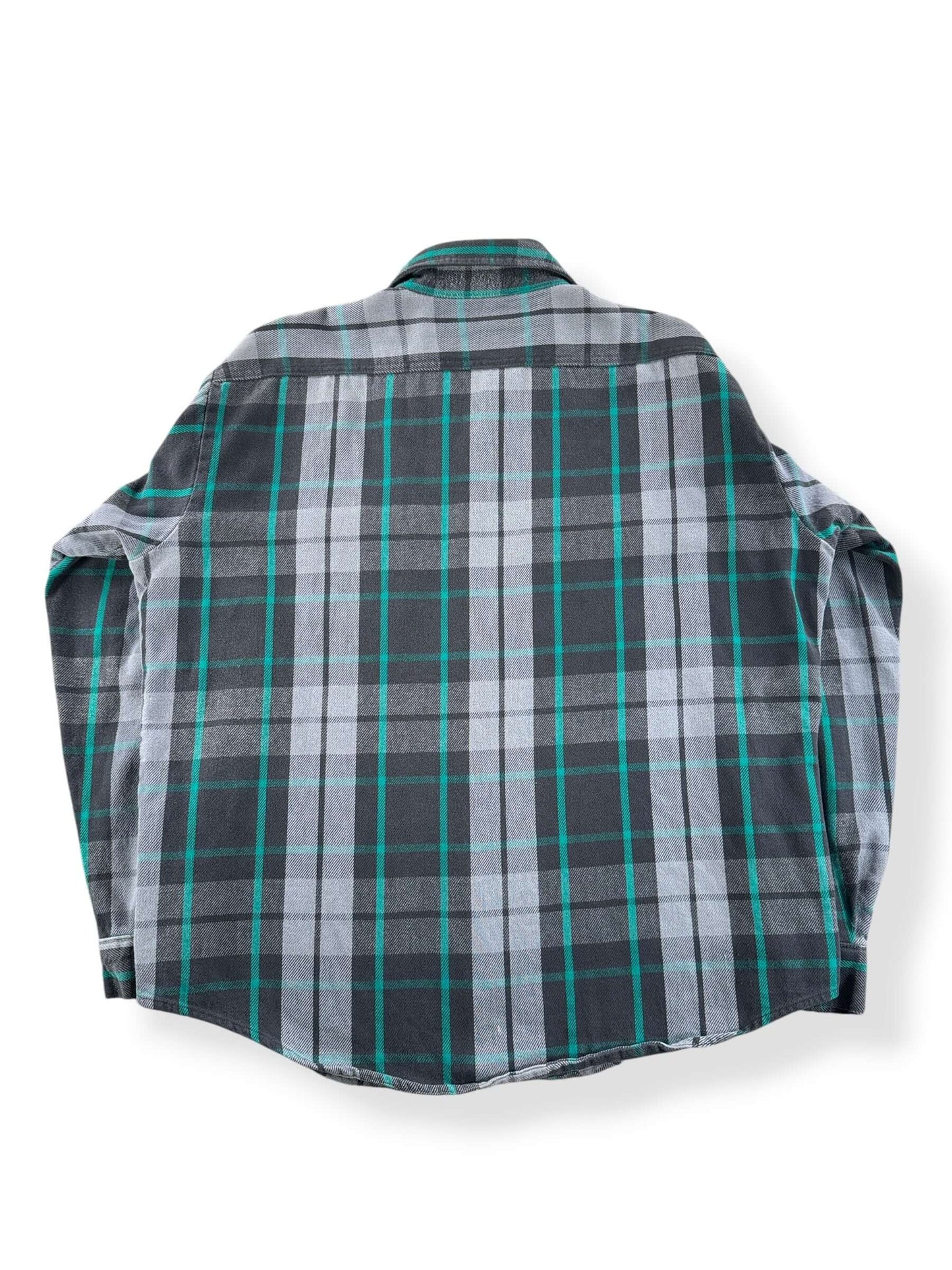 Back of Vintage Five Brothers Grey and Green Cotton Flannel SZ XXL Tall