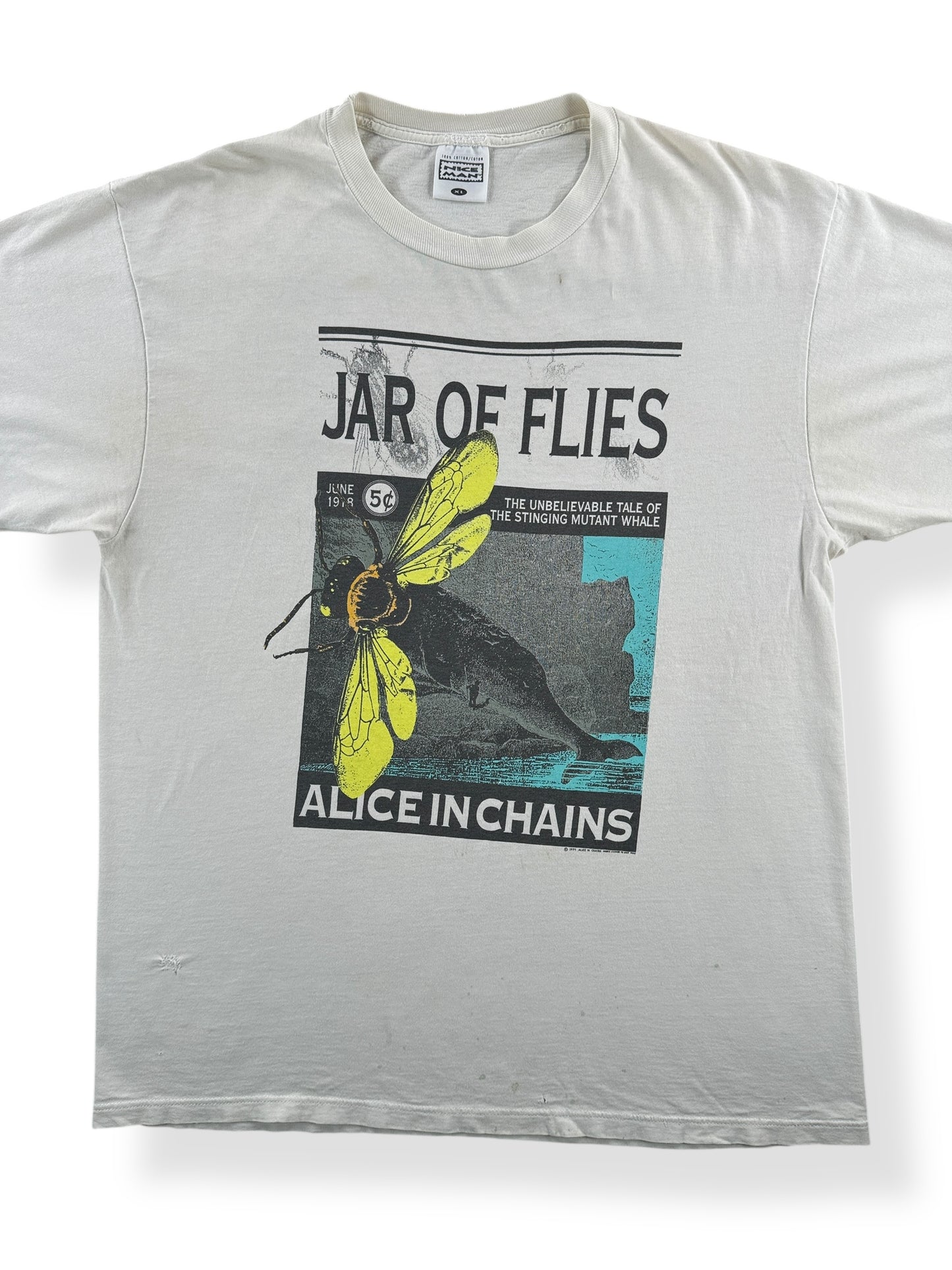 Front Close Up of Vintage 1994 Alice In Chains Jar of Flies Tee SZ XL