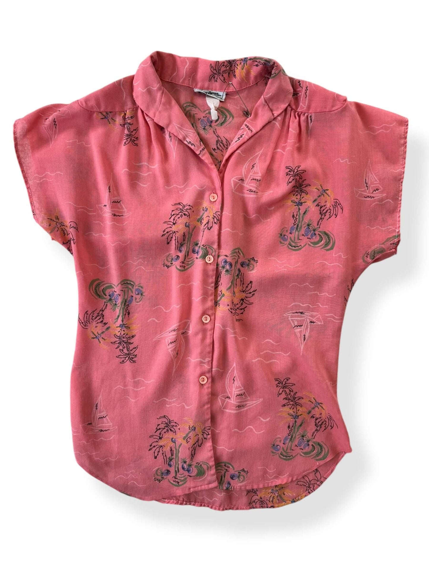 Front view of 1980s Topics Pink Tropical Top M