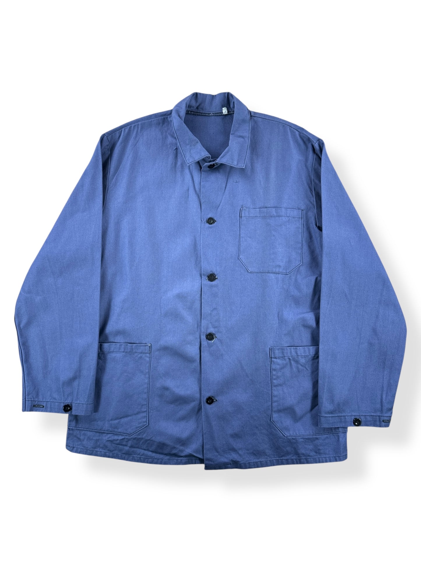 Front of Vintage Greyish Blue French Chore Coat SZ L