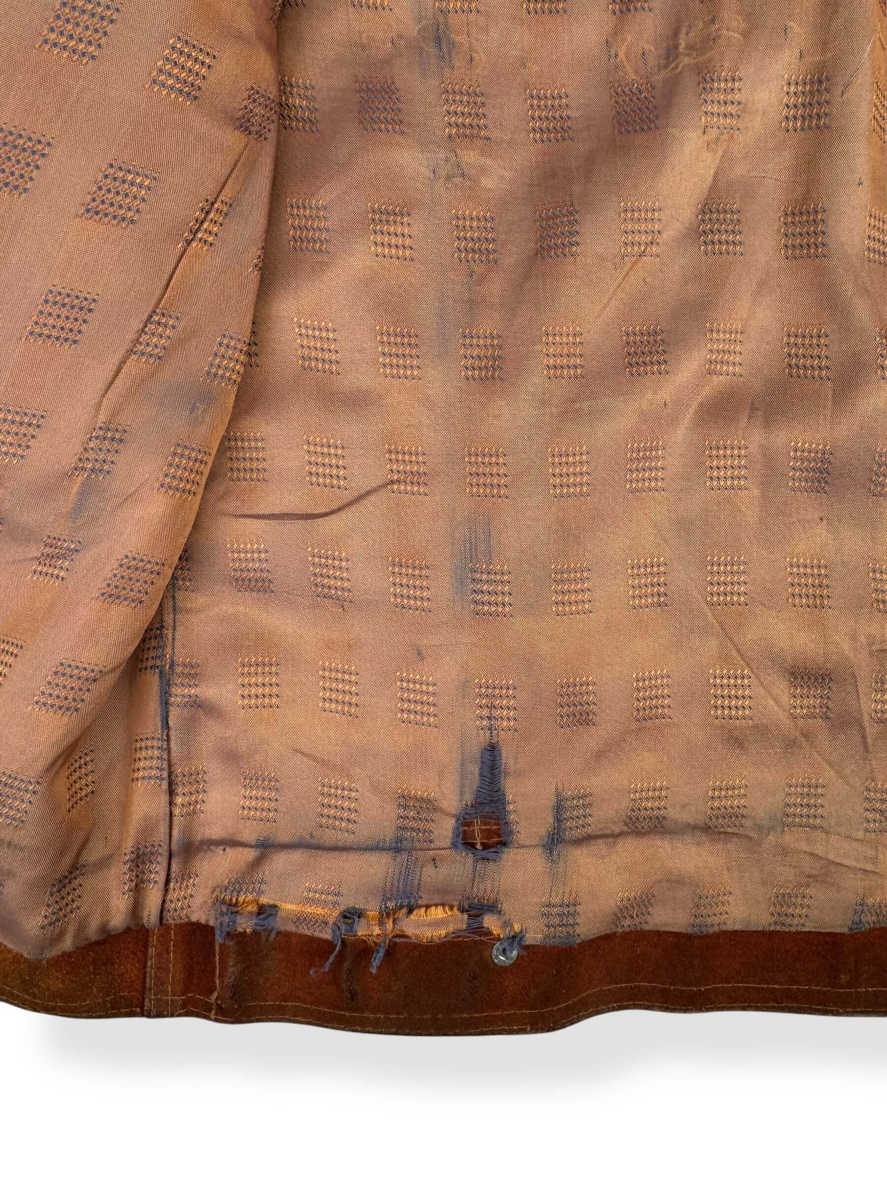 Lining view of 1970s Leo Suede Trucker Style Jacket M