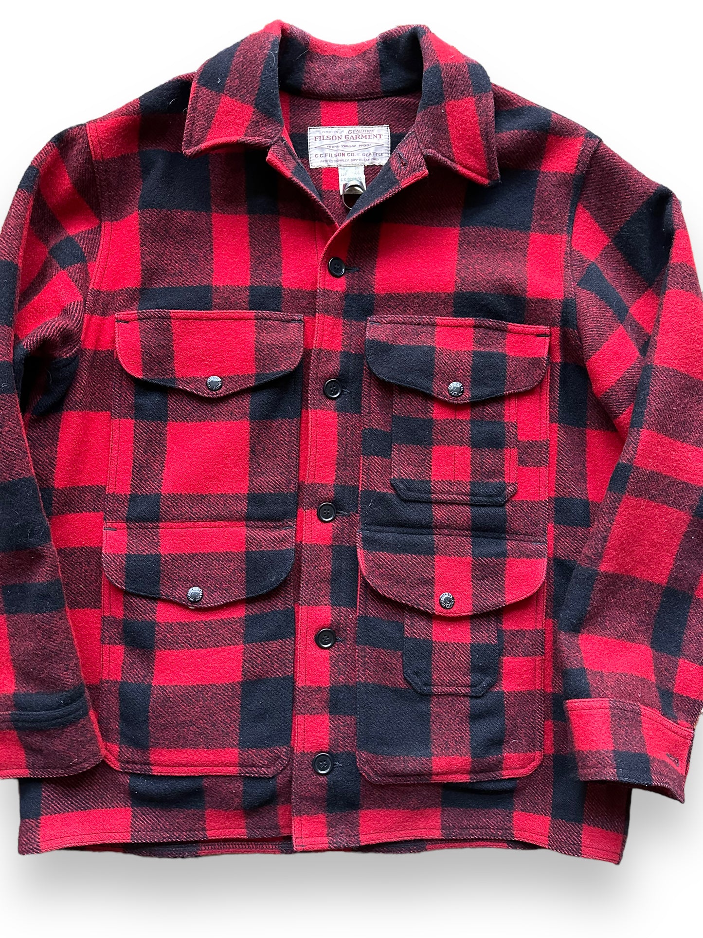 Front Detail on Vintage Filson Mackinaw Wool Cruiser SZ 44 | Barn Owl Vintage Goods | Vintage Workwear Seattle